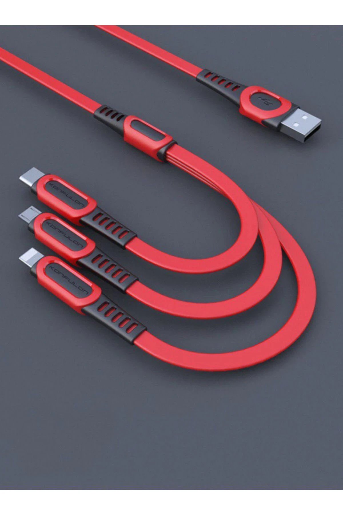 DC19 3in1 USB Kablo 1.3M 3A - Kırmızı-(5796)