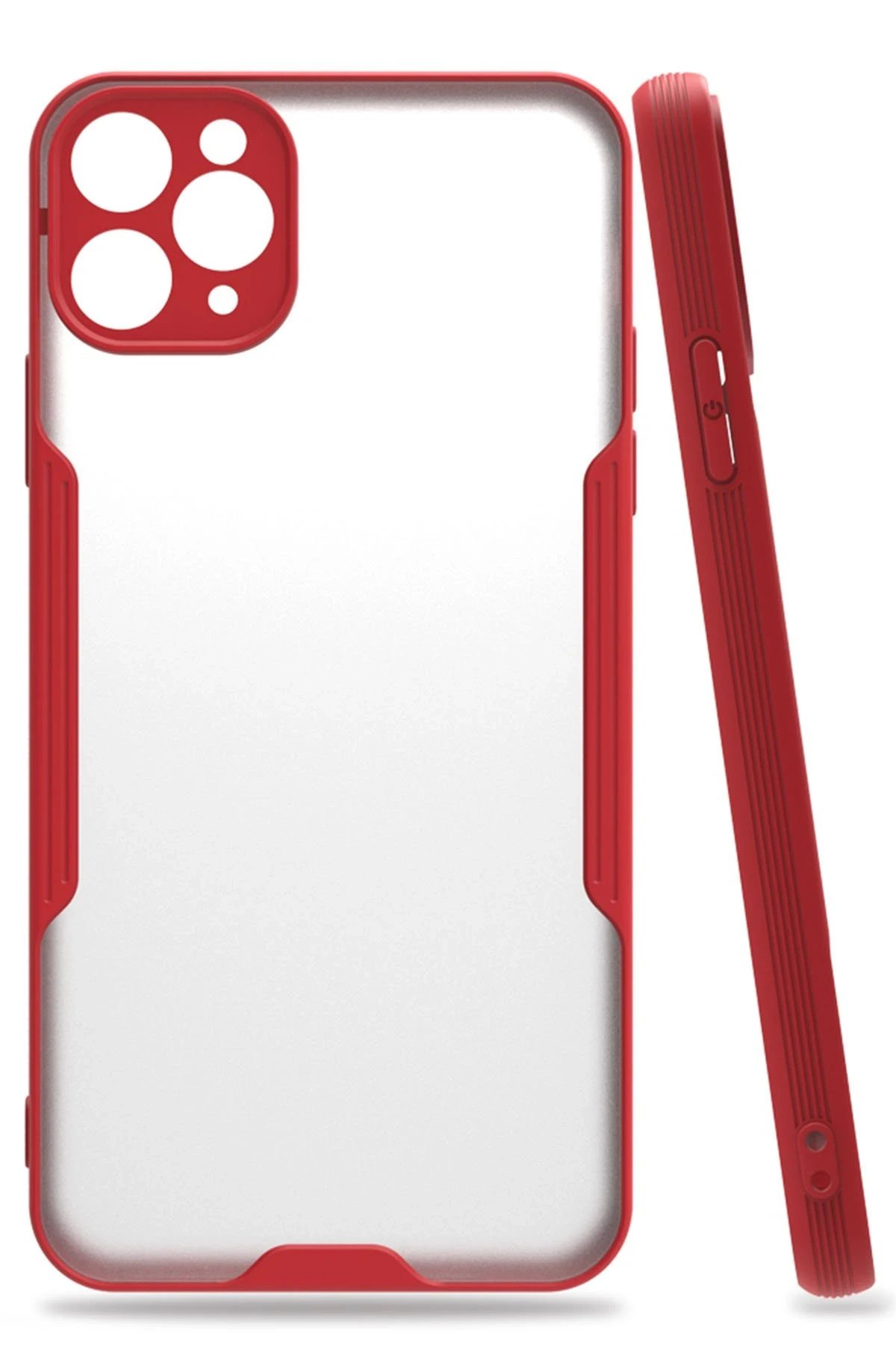 iPhone 11 Pro Max Kılıf Platin Silikon - Kırmızı-(5796)