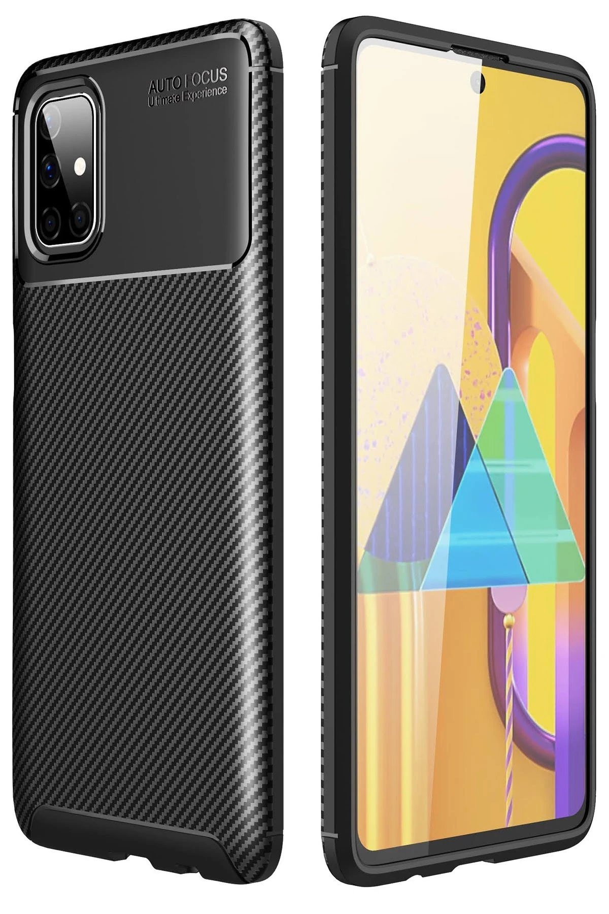 Samsung Galaxy M51 Kılıf Auto Focus Karbon Kapak - Siyah-(5796)