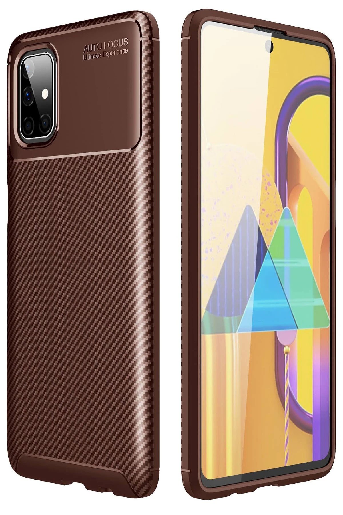 Samsung Galaxy M51 Kılıf Auto Focus Karbon Kapak - Kahverengi-(5796)
