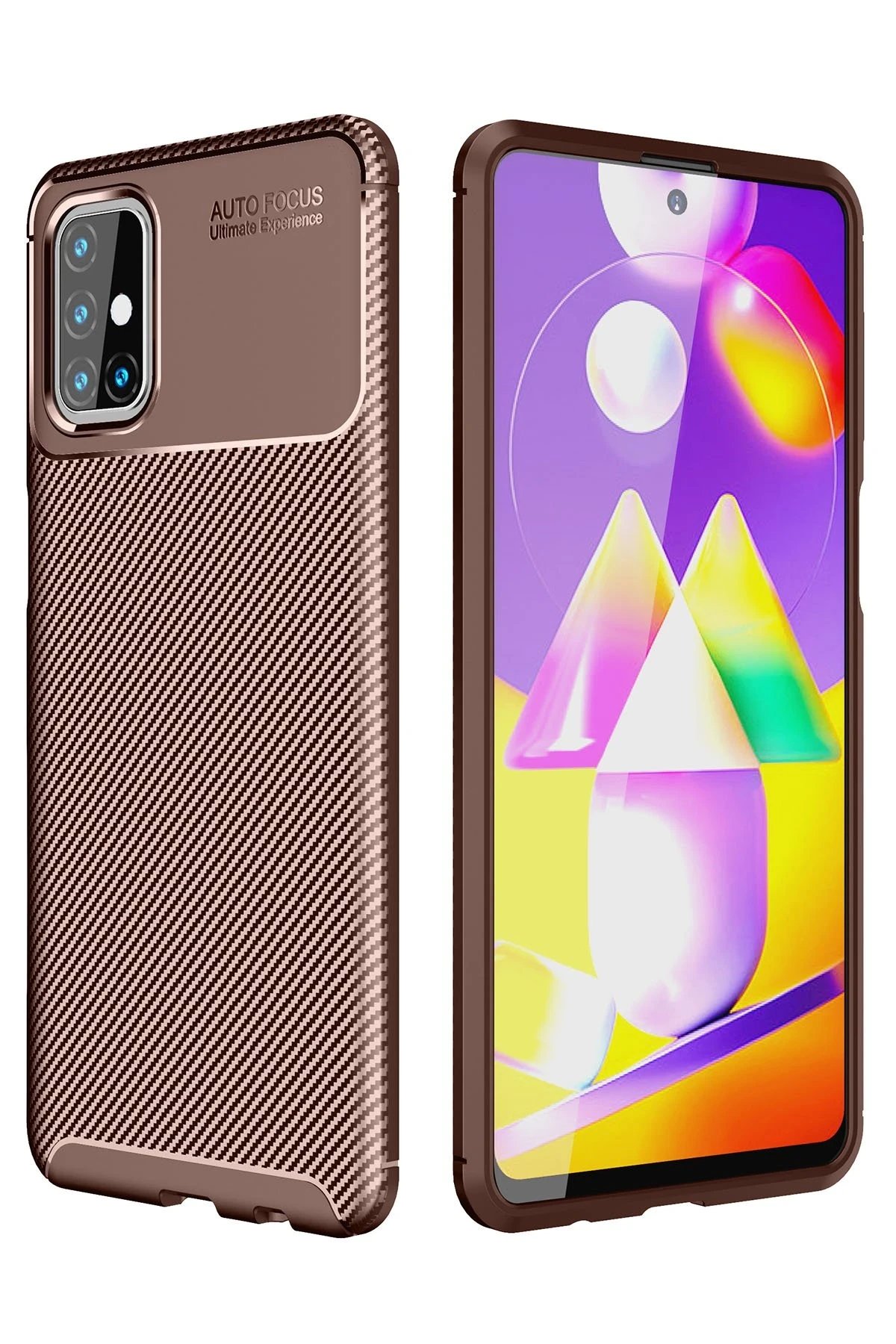 Samsung Galaxy M31S Kılıf Auto Focus Karbon Kapak - Kahverengi-(5796)