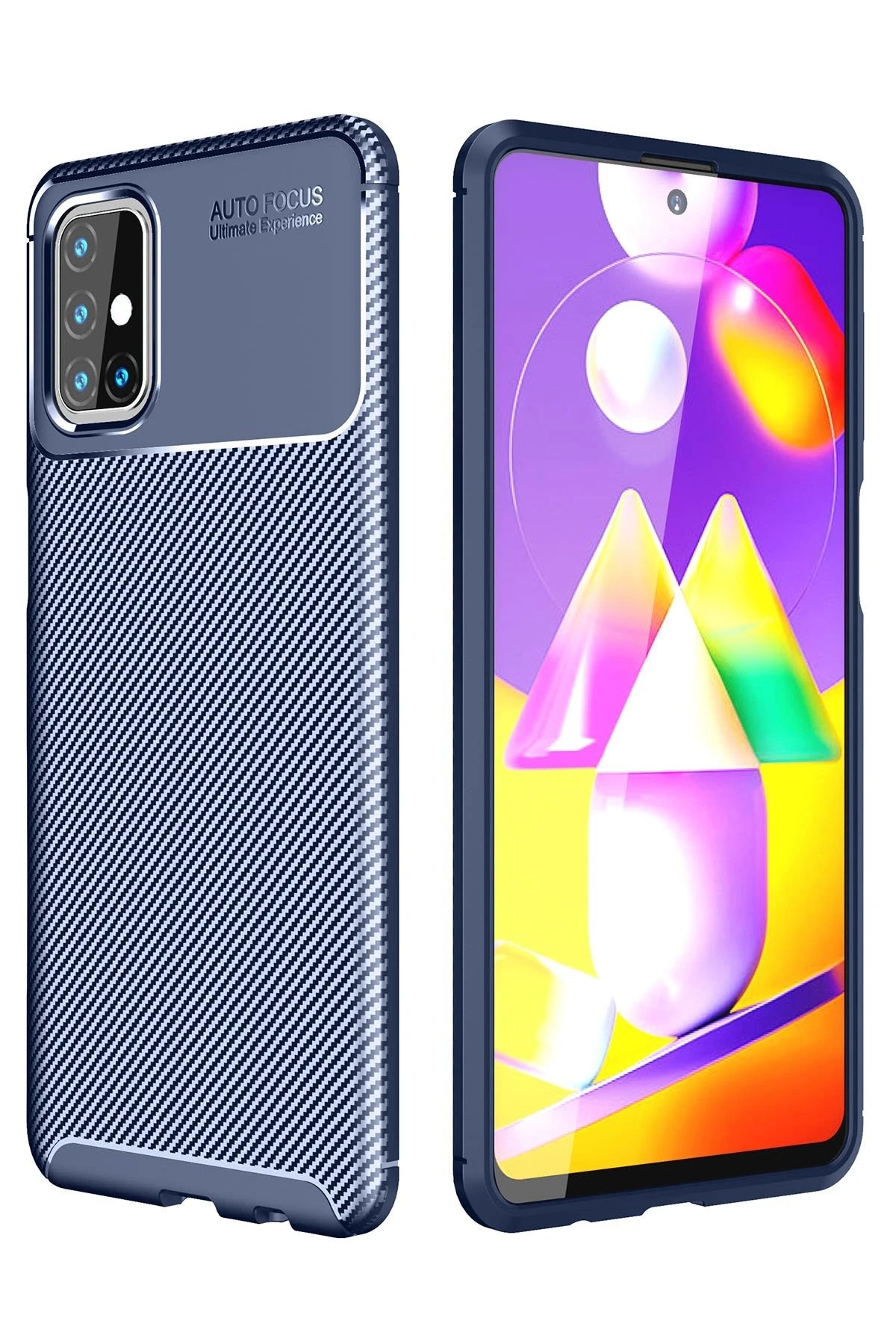 Samsung Galaxy M31S Kılıf Auto Focus Karbon Kapak - Lacivert-(5796)