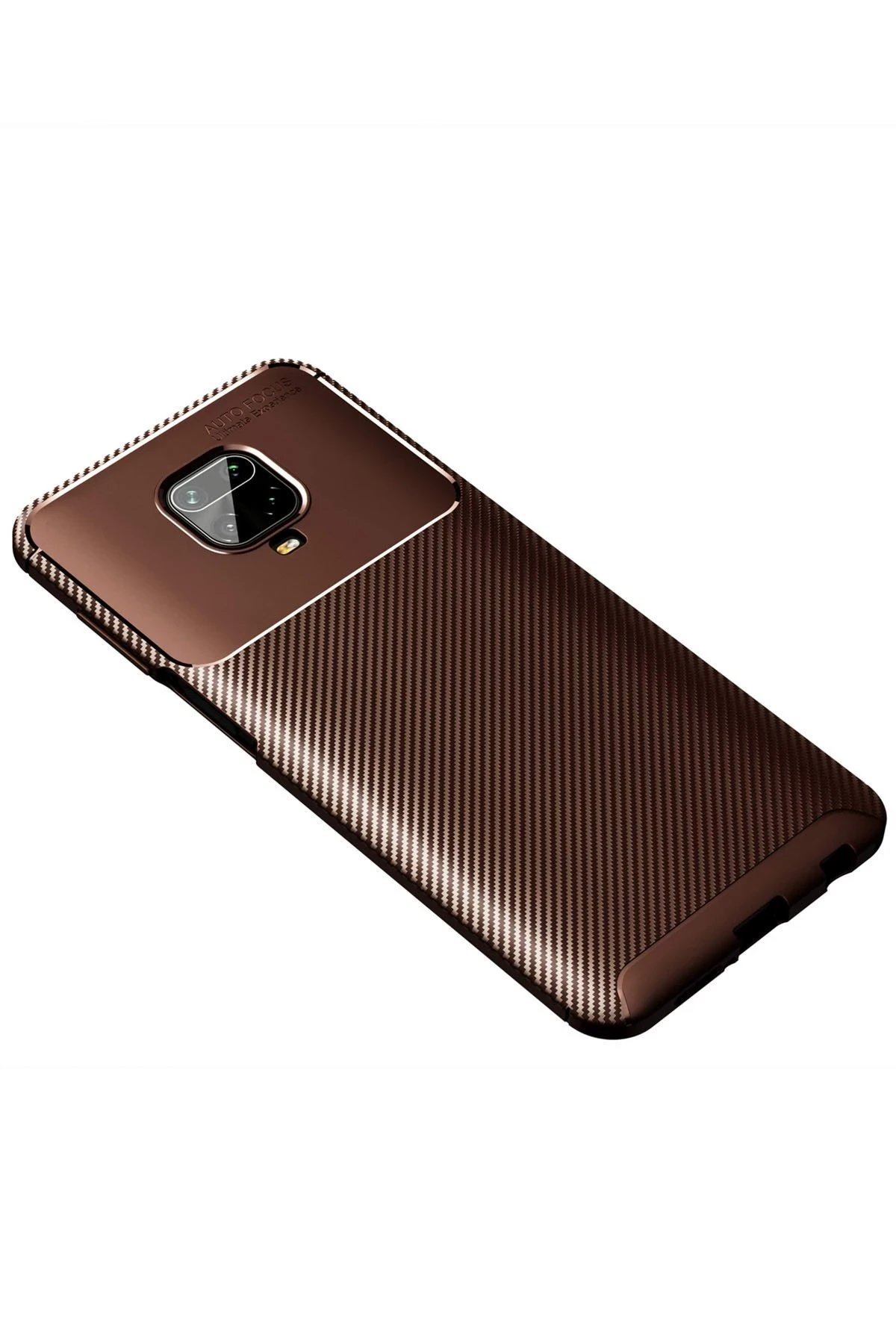 Xiaomi Redmi Note 9 Pro Kılıf Auto Focus Karbon Kapak - Kahverengi-(5796)
