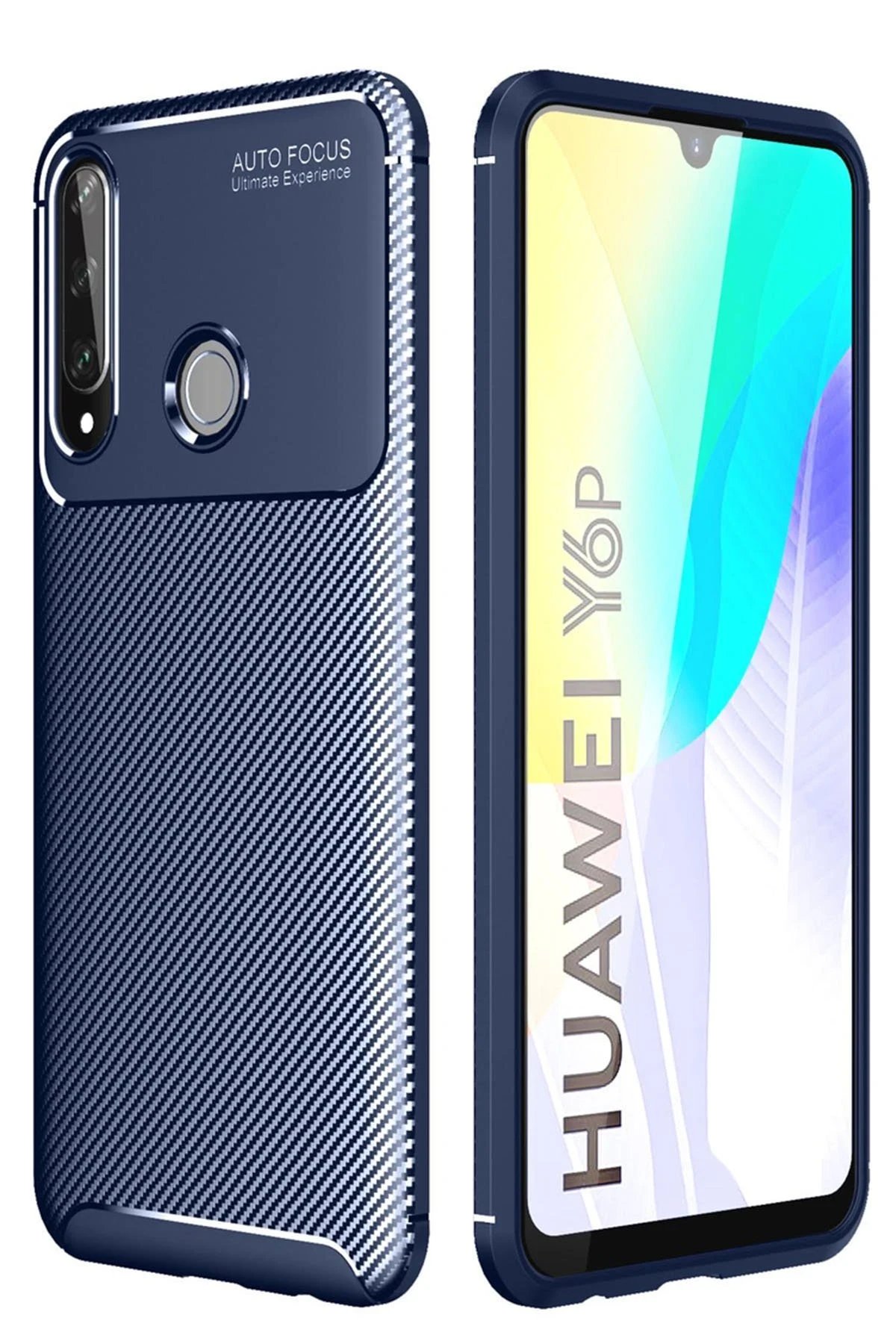 Huawei Y6P Kılıf Auto Focus Karbon Kapak - Lacivert-(5796)