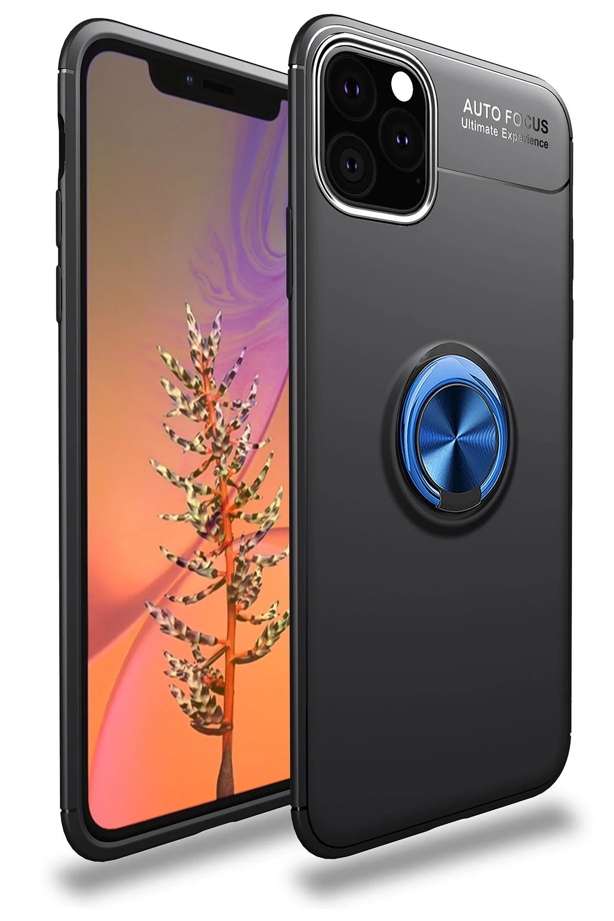 iPhone 11 Pro Kılıf Range Yüzüklü Silikon - Siyah-Mavi-(5796)