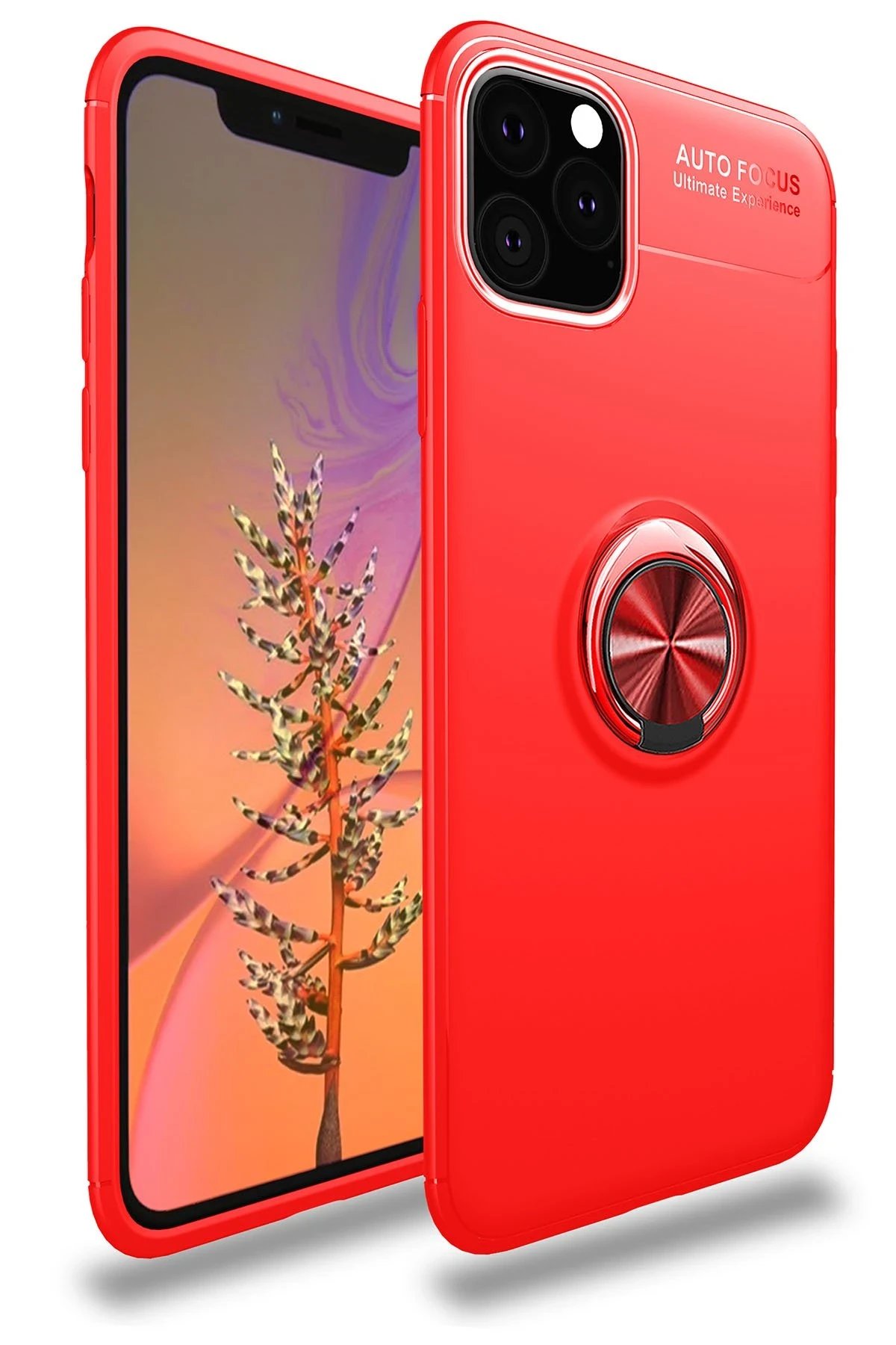 iPhone 11 Pro Kılıf Range Yüzüklü Silikon - Kırmızı-(5796)