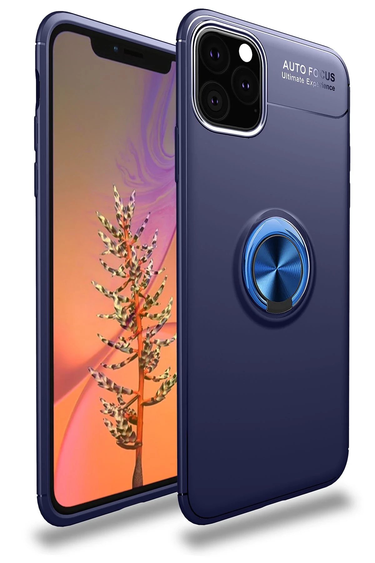 iPhone 11 Pro Kılıf Range Yüzüklü Silikon - Mavi-(5796)