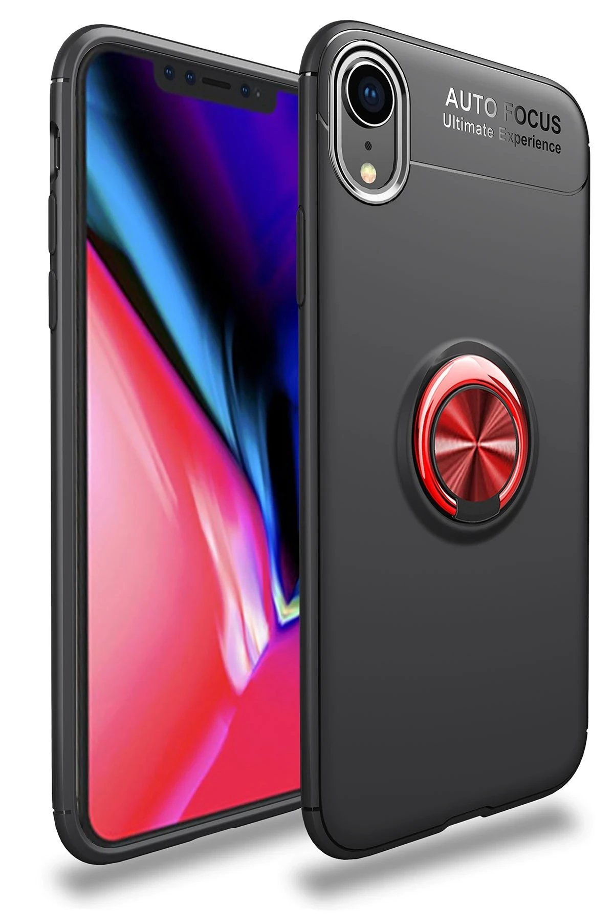 iPhone XR Kılıf Range Yüzüklü Silikon - Siyah-Kırmızı-(5796)