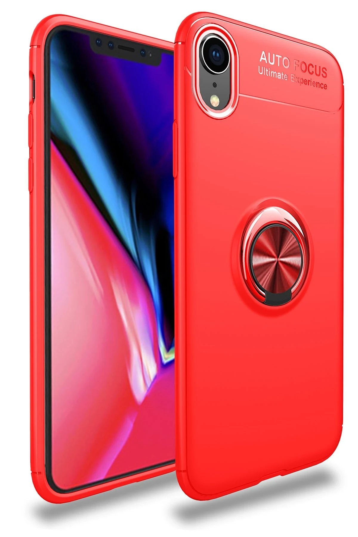 iPhone XR Kılıf Range Yüzüklü Silikon - Kırmızı-(5796)
