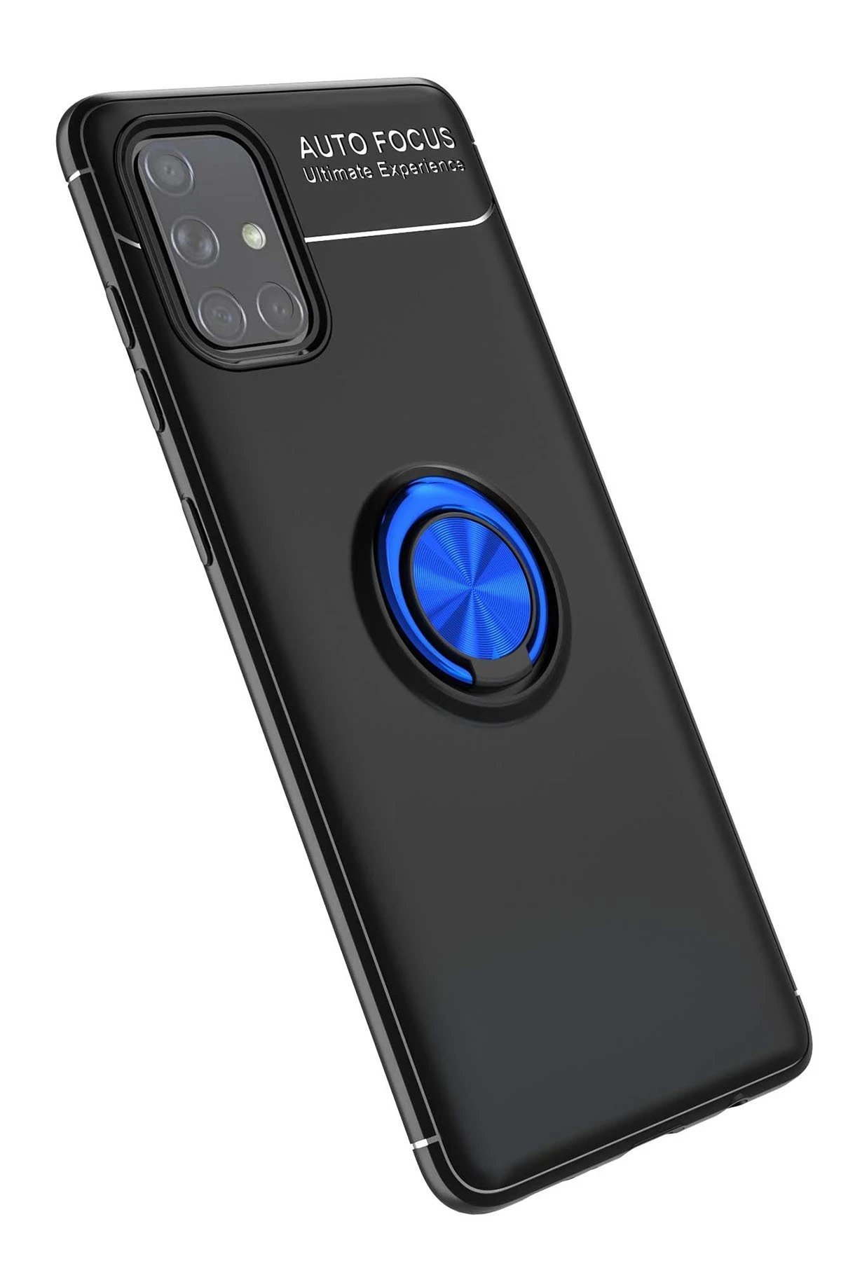 Samsung Galaxy A71 Kılıf Range Yüzüklü Silikon - Siyah-Mavi-(5796)