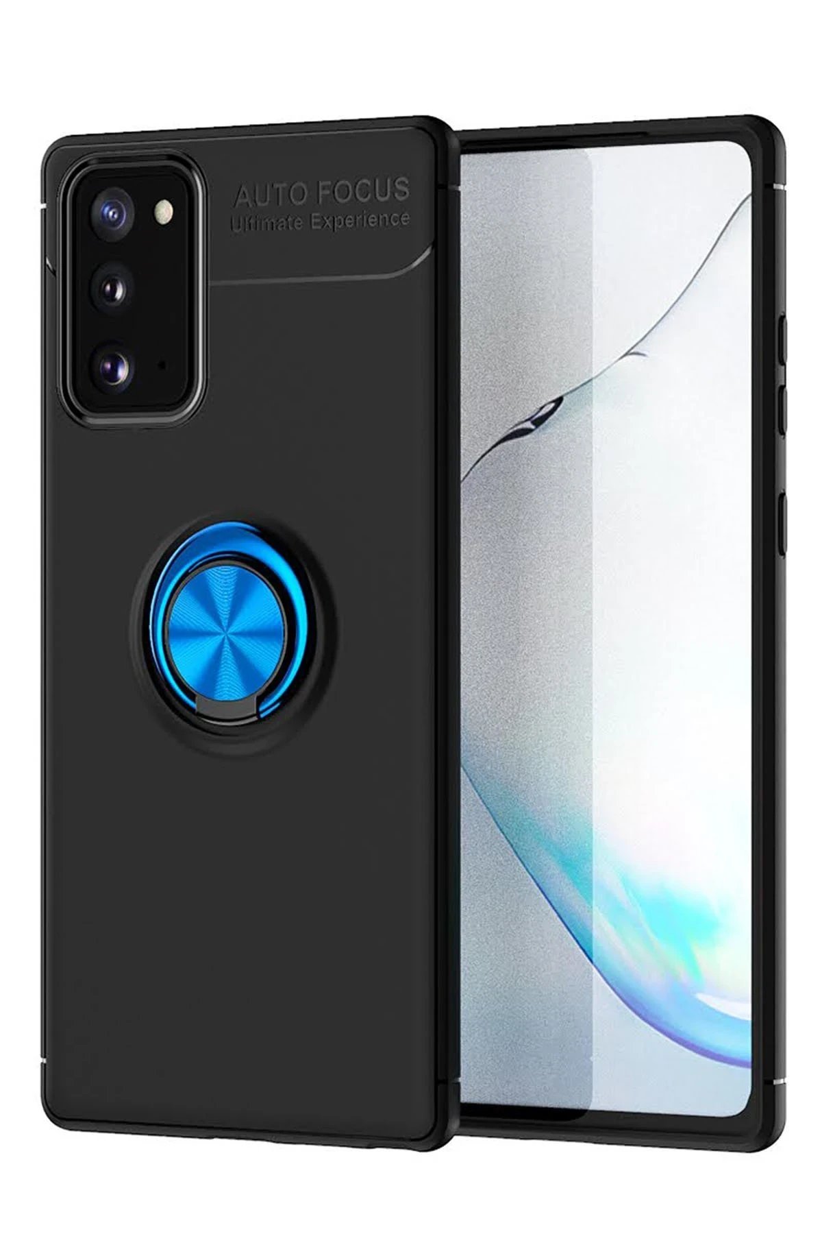 Samsung Galaxy Note 20 Kılıf Range Yüzüklü Silikon - Siyah-Mavi-(5796)