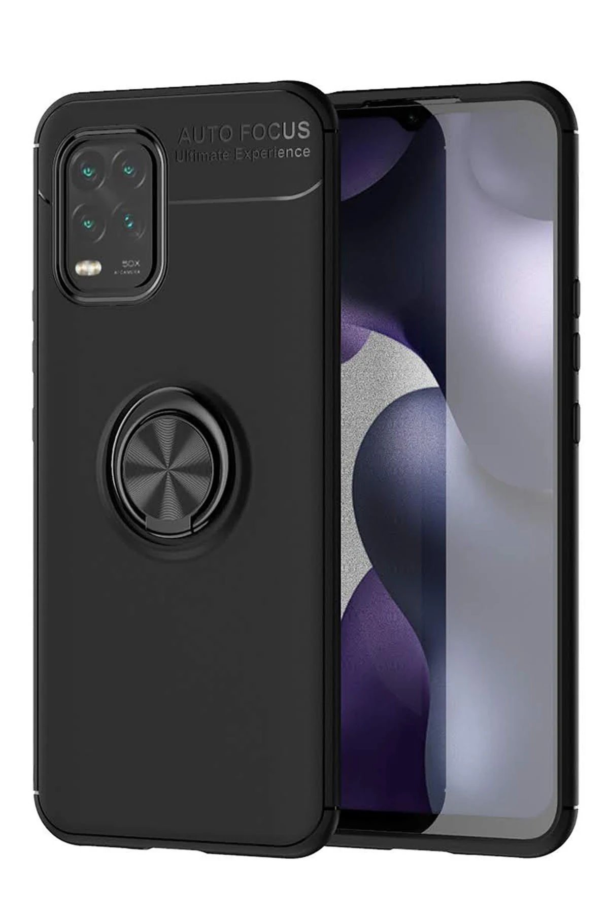 Xiaomi Mi 10 Lite Kılıf Range Yüzüklü Silikon - Siyah-(5796)