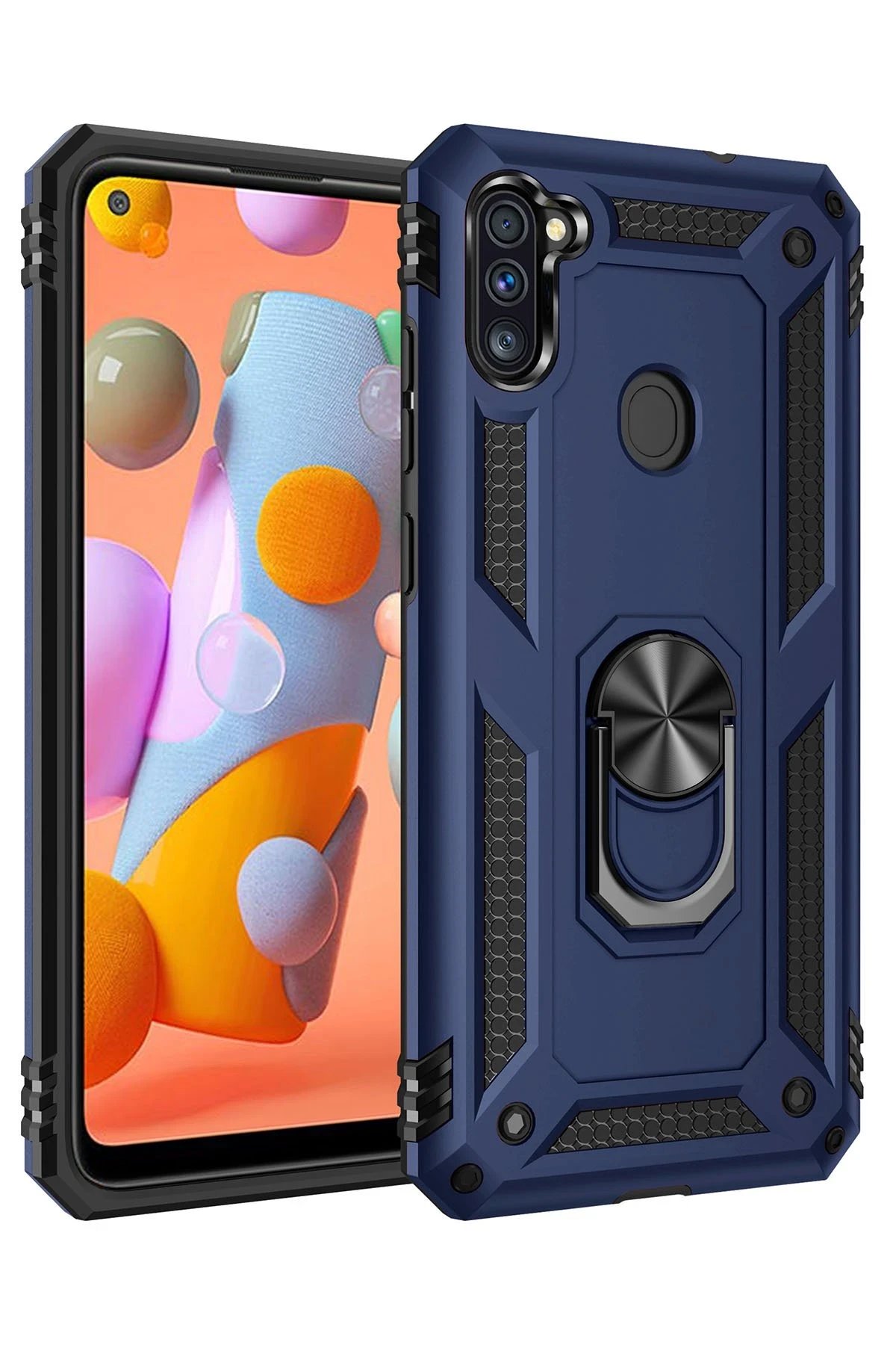 Samsung Galaxy A11 Kılıf Sofya Yüzüklü Silikon Kapak - Lacivert-(5796)
