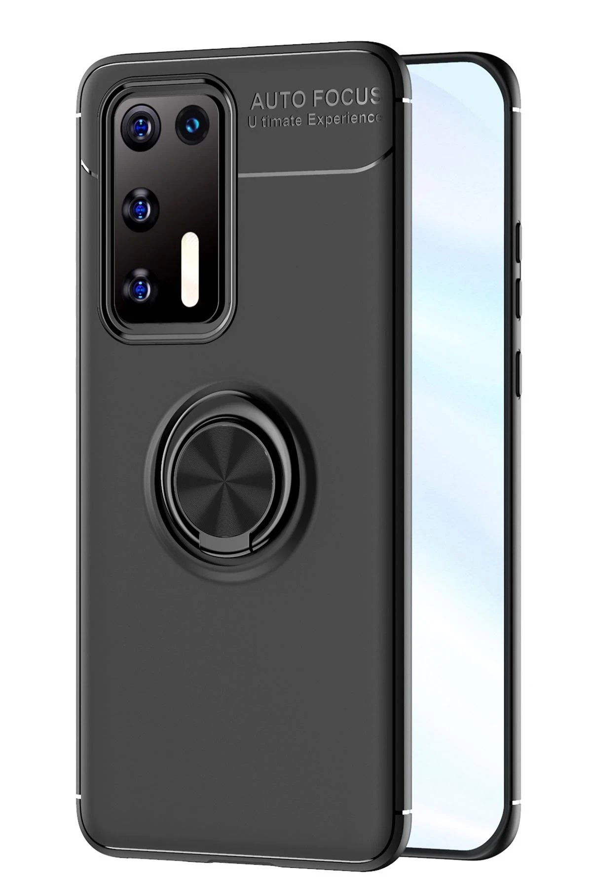 Huawei P40 Kılıf Range Yüzüklü Silikon - Siyah-(5796)