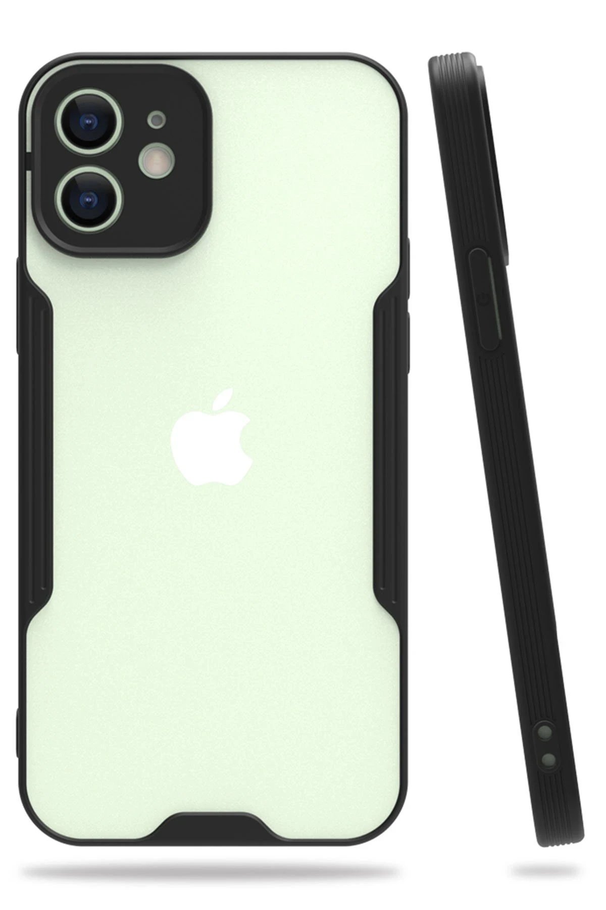 iPhone 12 Kılıf Platin Silikon - Siyah-(5796)