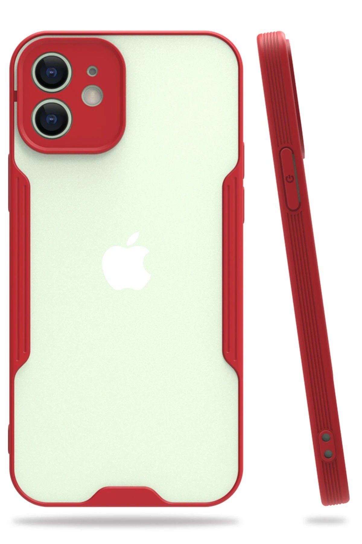 iPhone 12 Kılıf Platin Silikon - Kırmızı-(5796)
