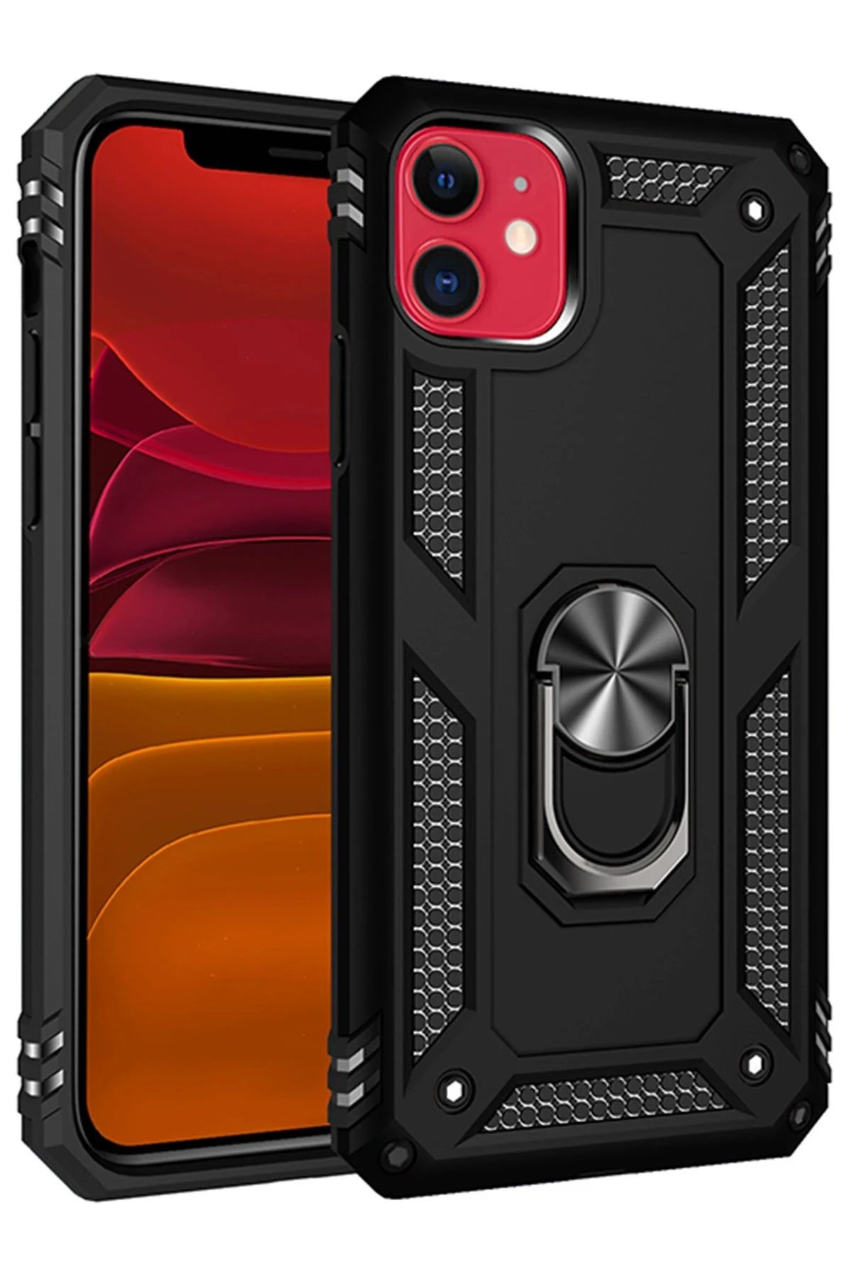 iPhone 11 Kılıf Sofya Yüzüklü Silikon Kapak - Siyah-(5796)
