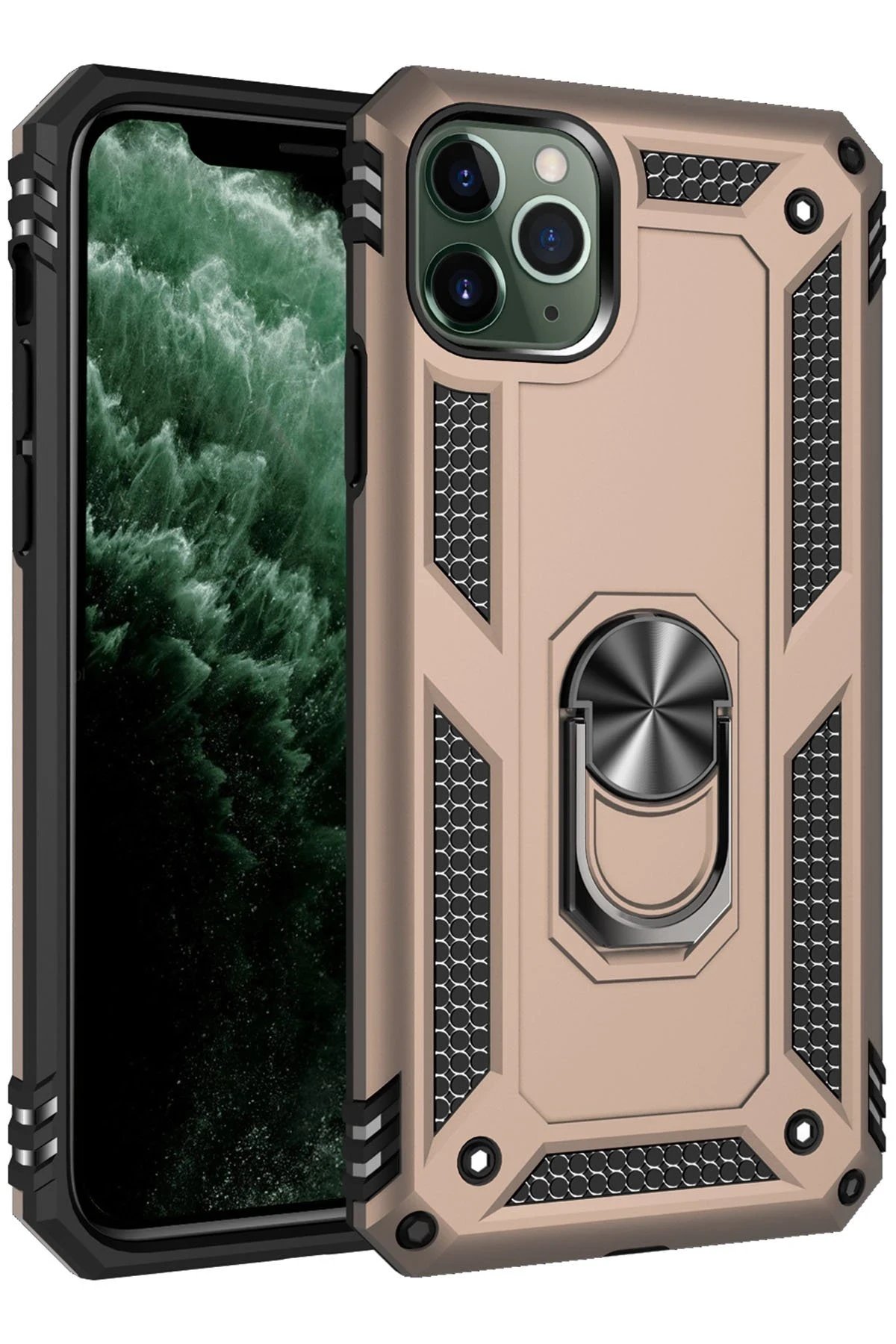 iPhone 11 Pro Kılıf Sofya Yüzüklü Silikon Kapak - Gold-(5796)