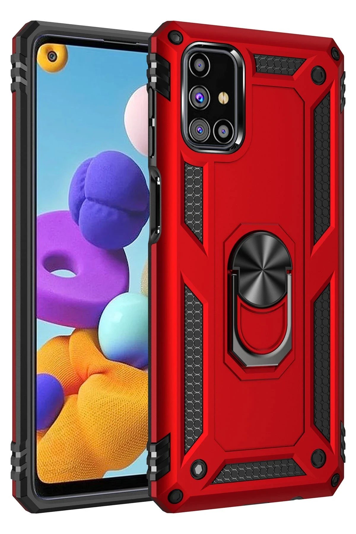 Samsung Galaxy M31S Kılıf Sofya Yüzüklü Silikon Kapak - Kırmızı-(5796)