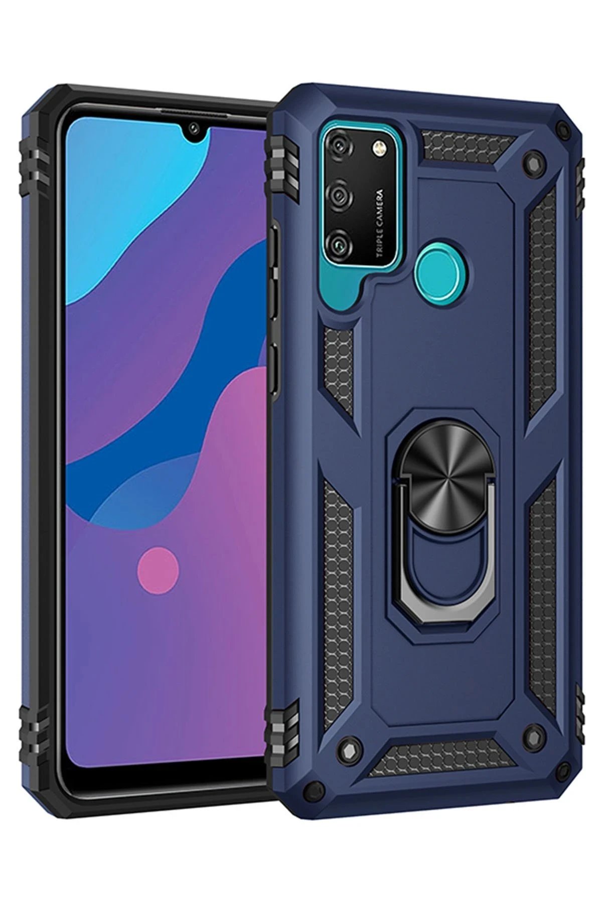 Huawei Y6P Kılıf Sofya Yüzüklü Silikon Kapak - Lacivert-(5796)