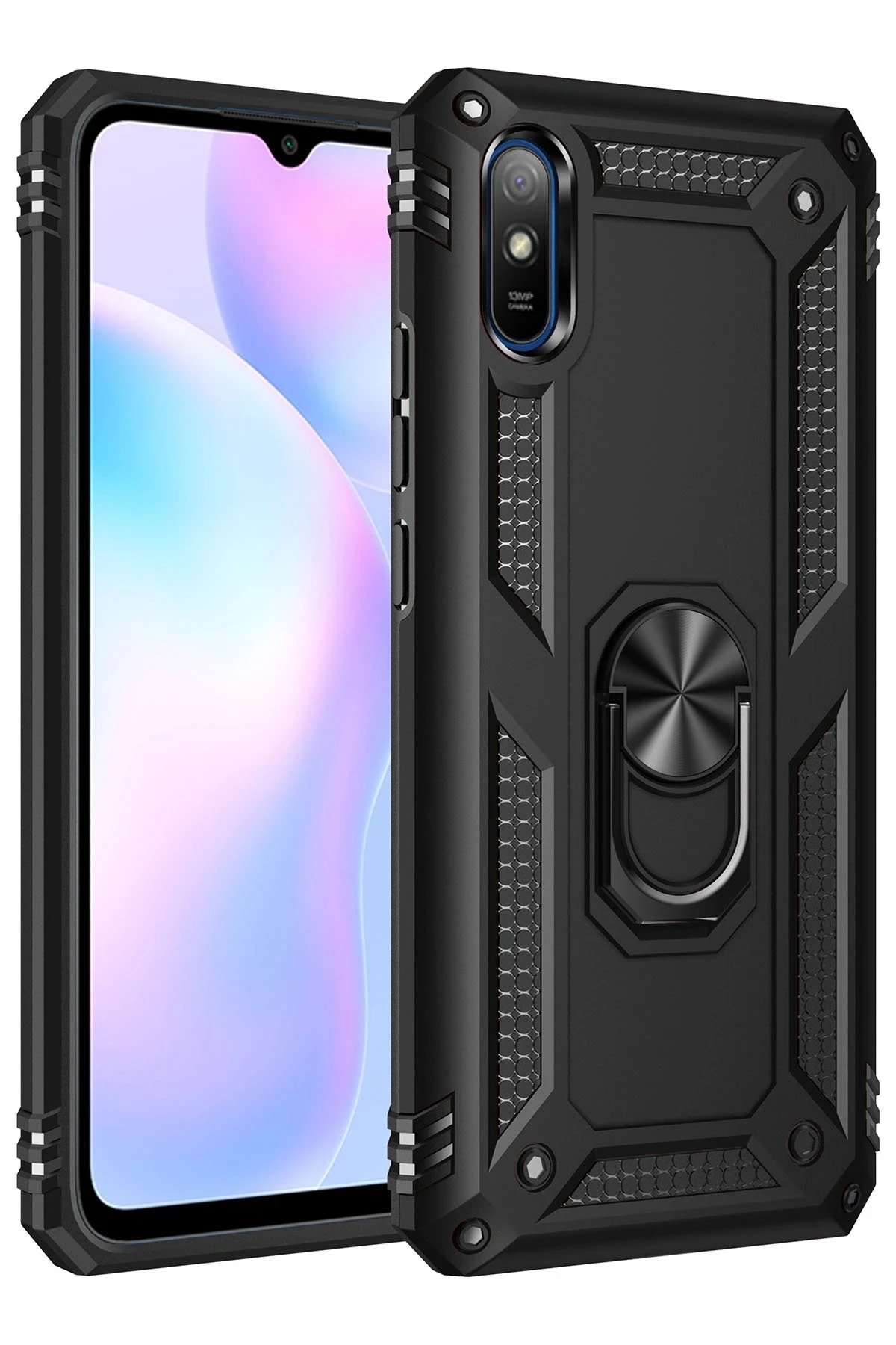 Xiaomi Redmi 9A Kılıf Sofya Yüzüklü Silikon Kapak - Siyah-(5796)
