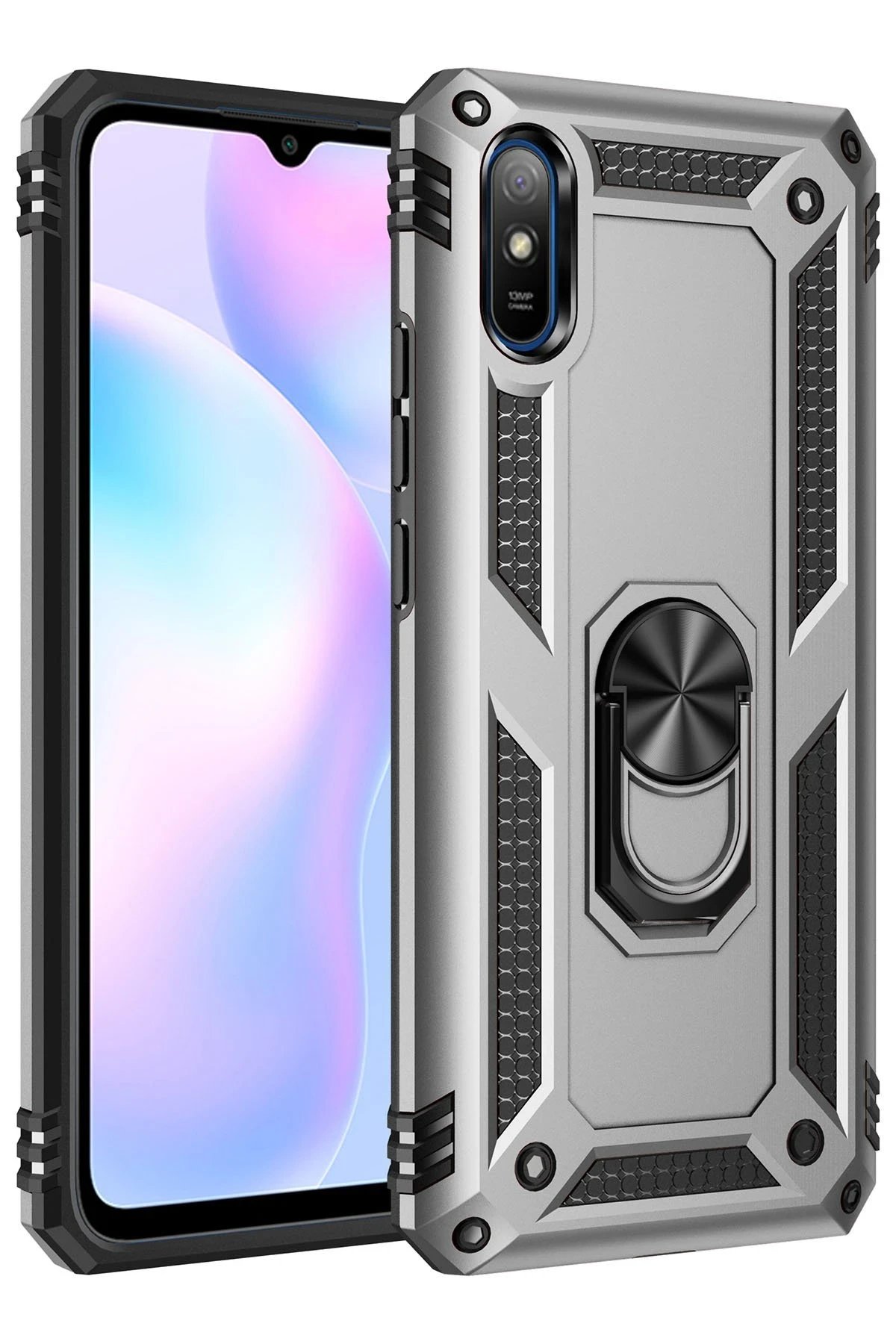 Xiaomi Redmi 9A Kılıf Sofya Yüzüklü Silikon Kapak - Gümüş-(5796)