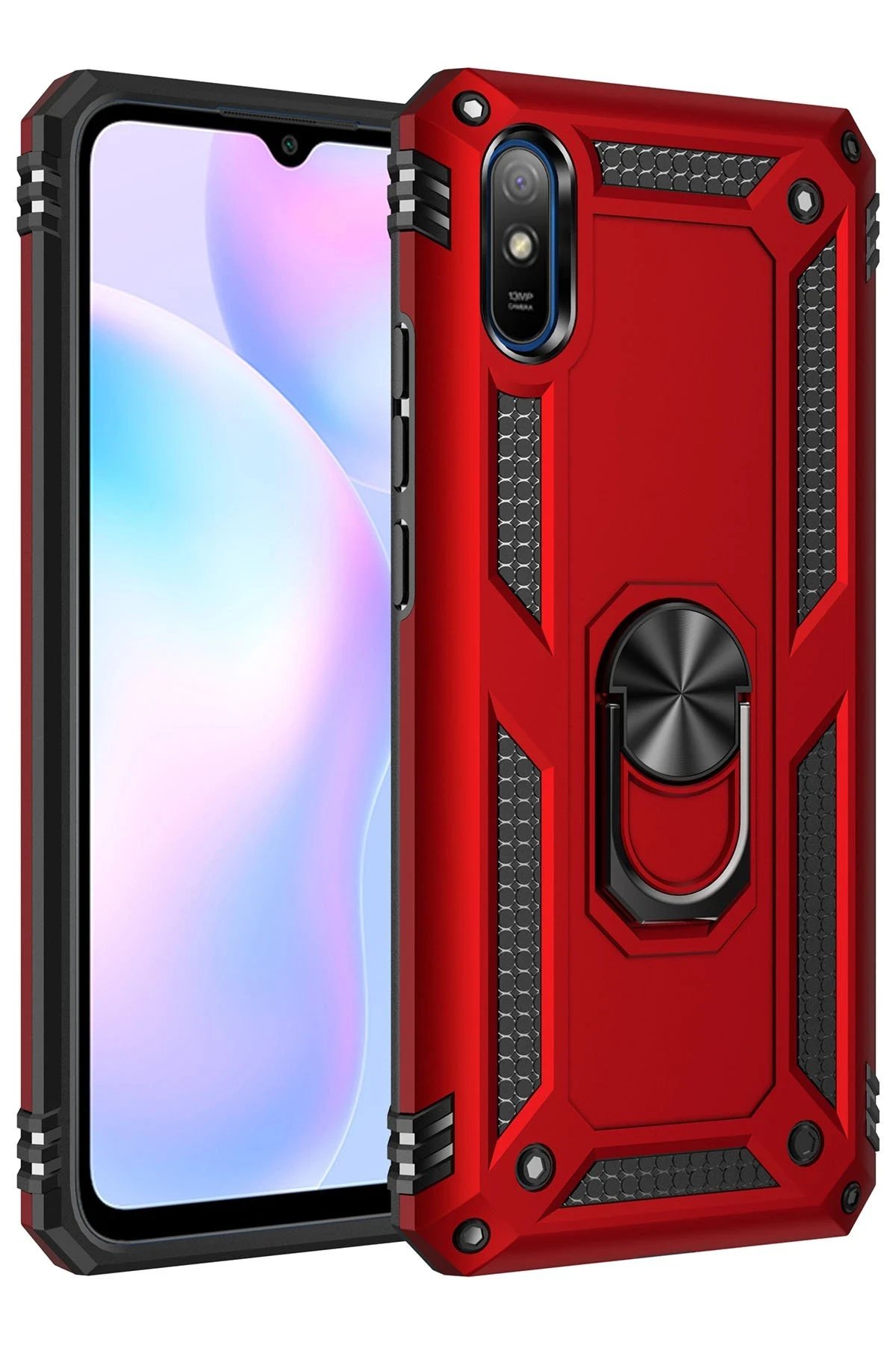 Xiaomi Redmi 9A Kılıf Sofya Yüzüklü Silikon Kapak - Kırmızı-(5796)