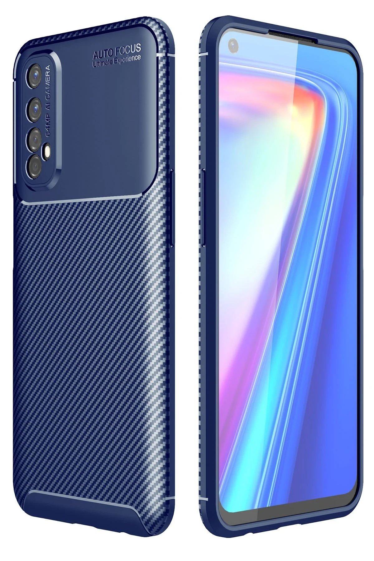 Realme 7 Kılıf Auto Focus Karbon Kapak - Lacivert-(5796)