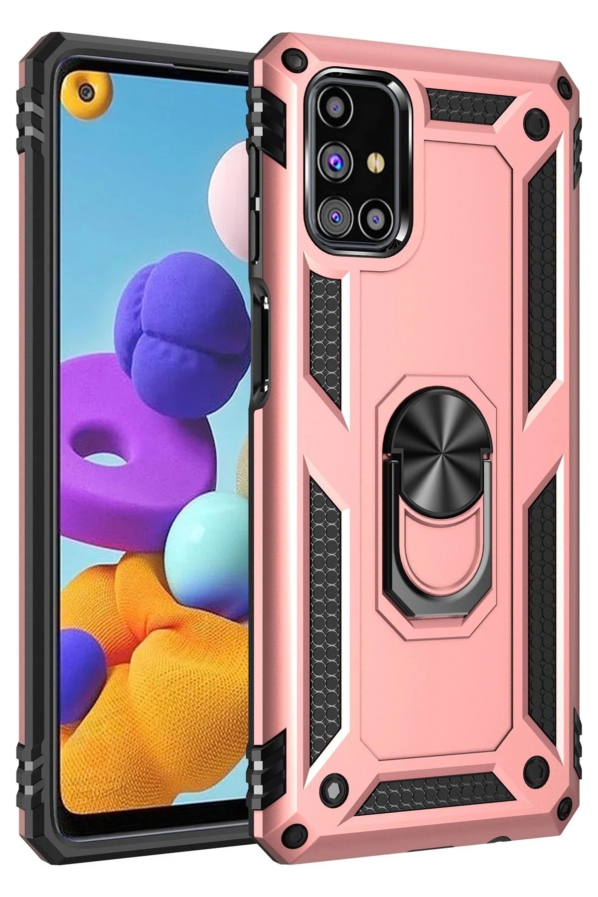 Samsung Galaxy M51 Kılıf Sofya Yüzüklü Silikon Kapak - Rose-(5796)