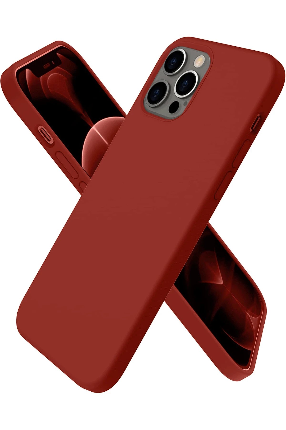iPhone 12 Pro Max Kılıf First Silikon - Bordo-(5796)