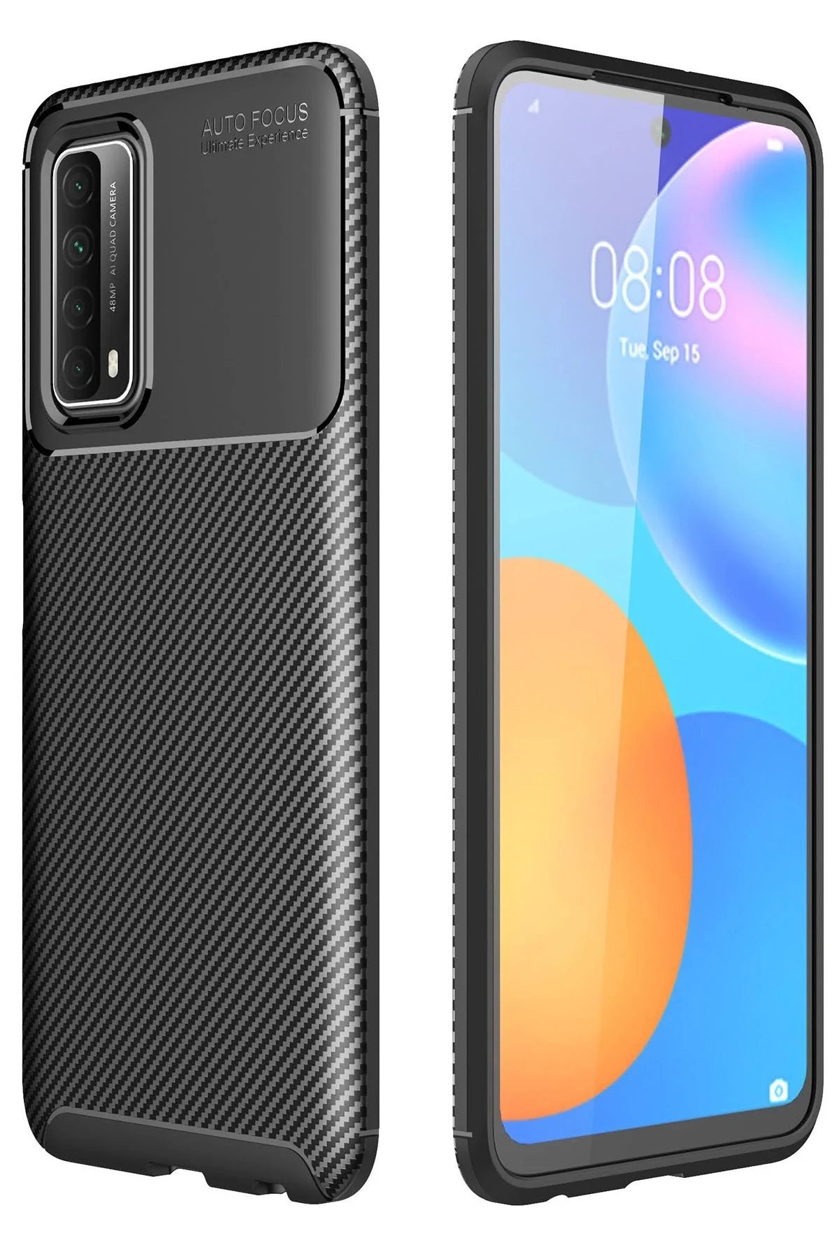 Huawei P Smart 2021 Kılıf Auto Focus Karbon Kapak - Siyah-(5796)