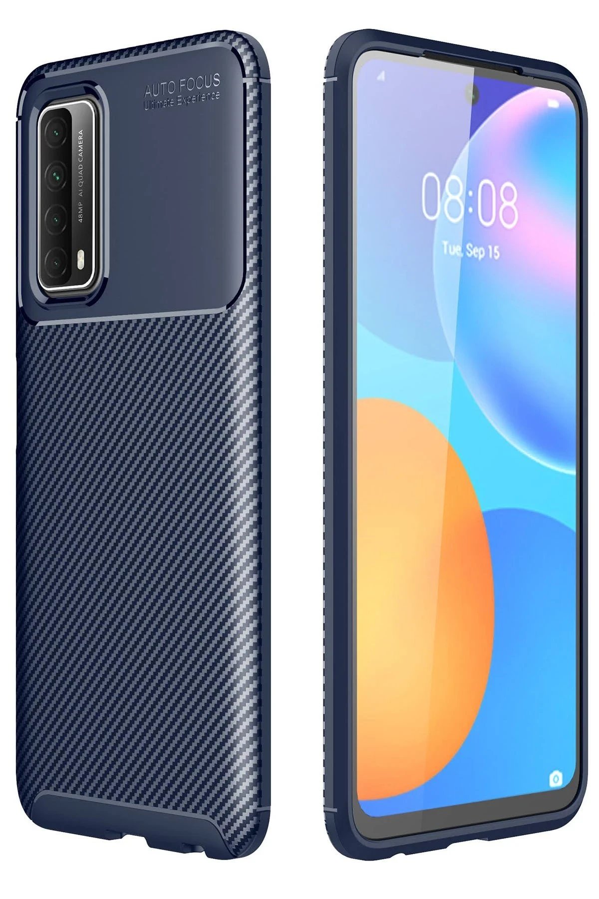 Huawei P Smart 2021 Kılıf Auto Focus Karbon Kapak - Lacivert-(5796)