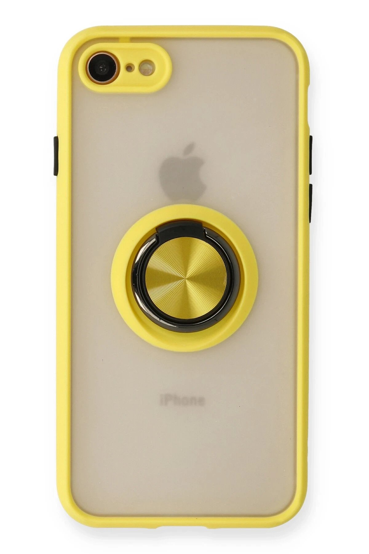 iPhone 7 Kılıf Montreal Yüzüklü Silikon Kapak - Sarı-(5796)