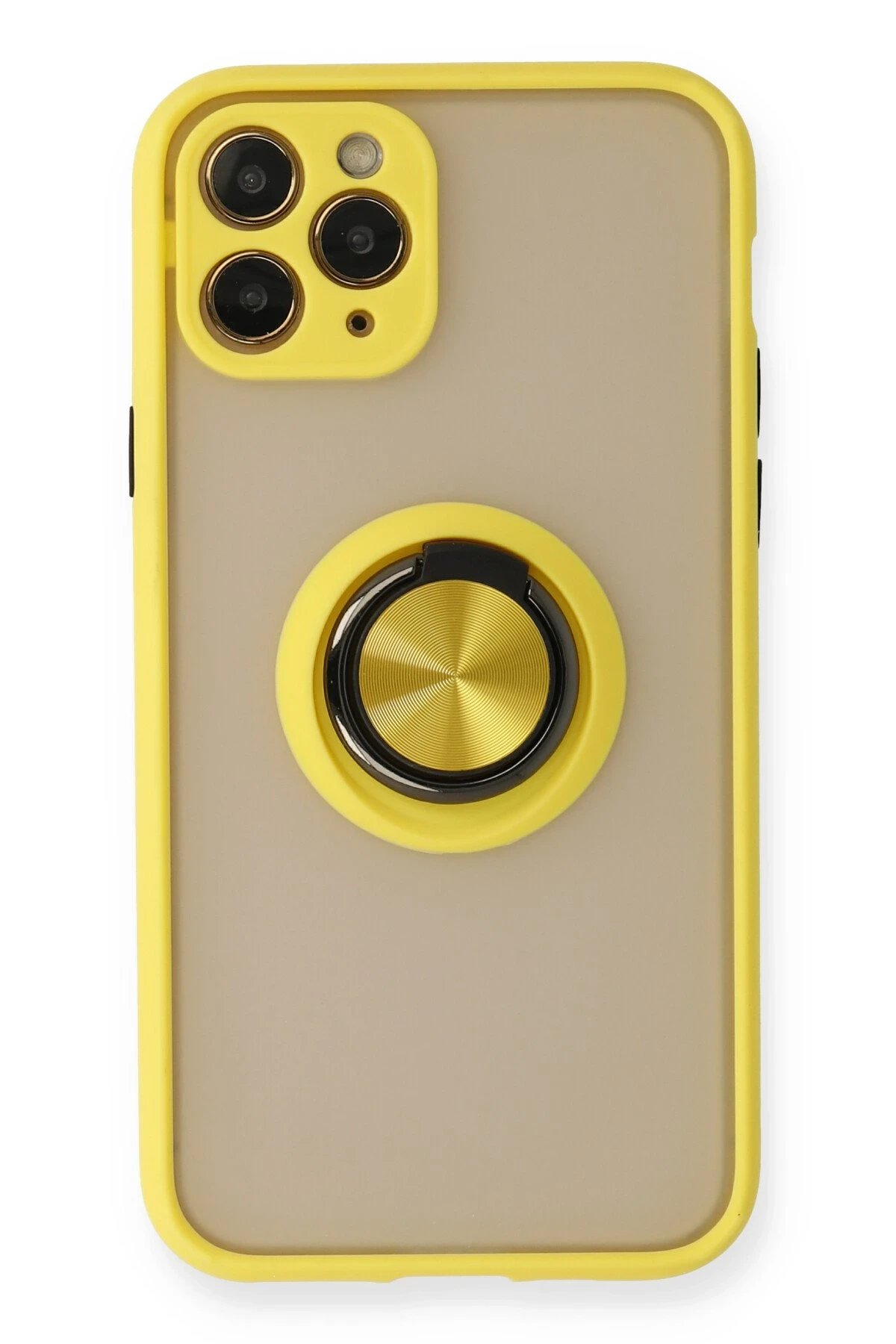 iPhone 11 Pro Kılıf Montreal Yüzüklü Silikon Kapak - Sarı-(5796)