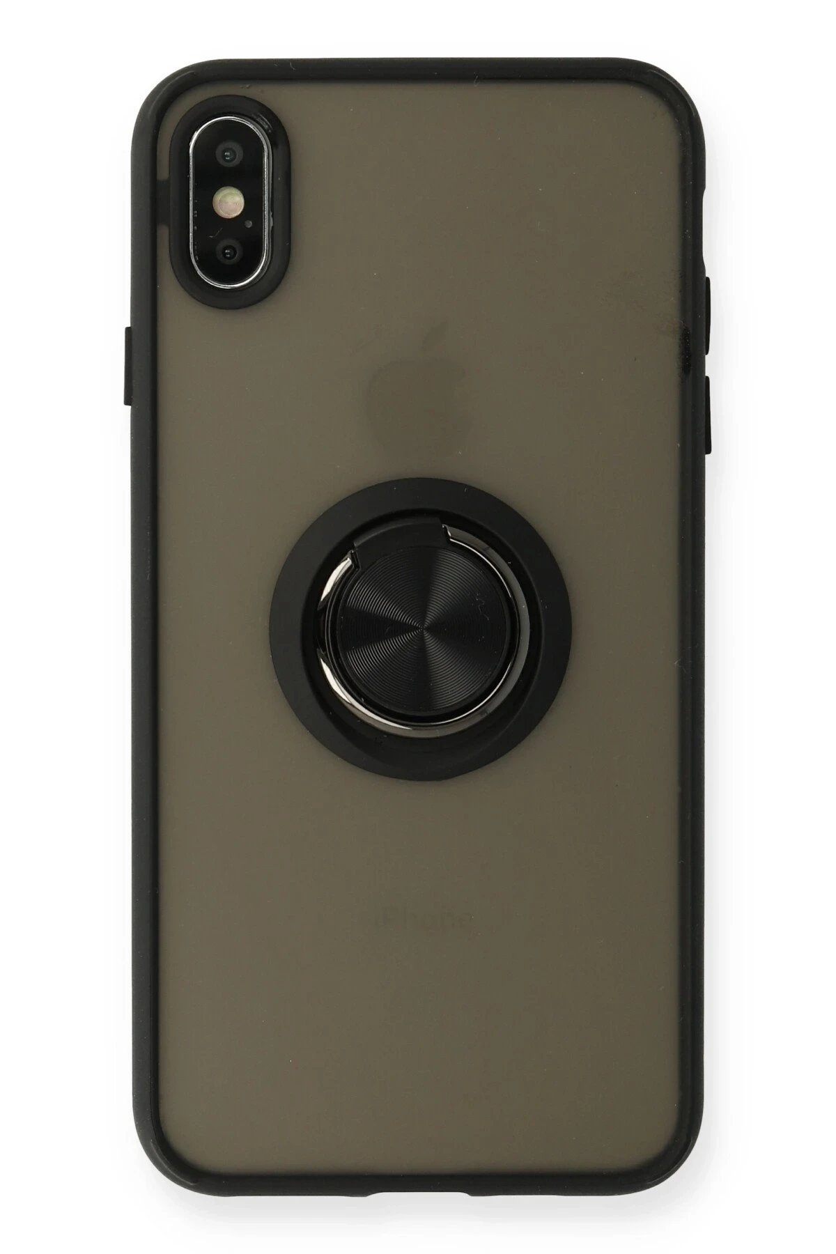 iPhone XS Max Kılıf Montreal Yüzüklü Silikon Kapak - Siyah-(5796)