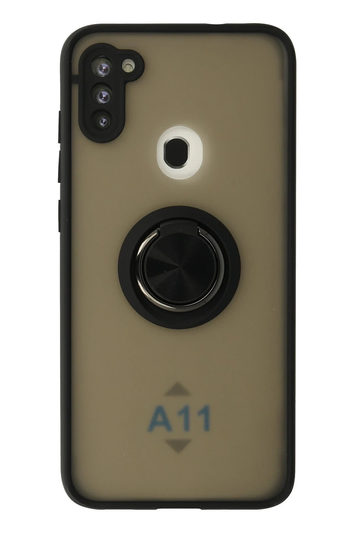 Samsung Galaxy A11 Kılıf Montreal Yüzüklü Silikon Kapak - Siyah-(5796)