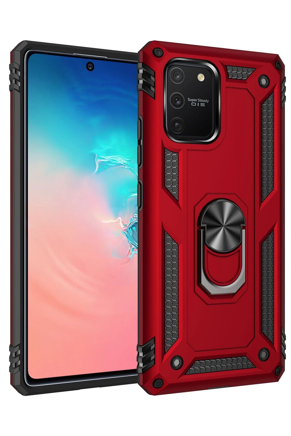 Samsung Galaxy A91 / S10 Lite Kılıf Sofya Yüzüklü Silikon Kapak - Kırmızı-(5796)