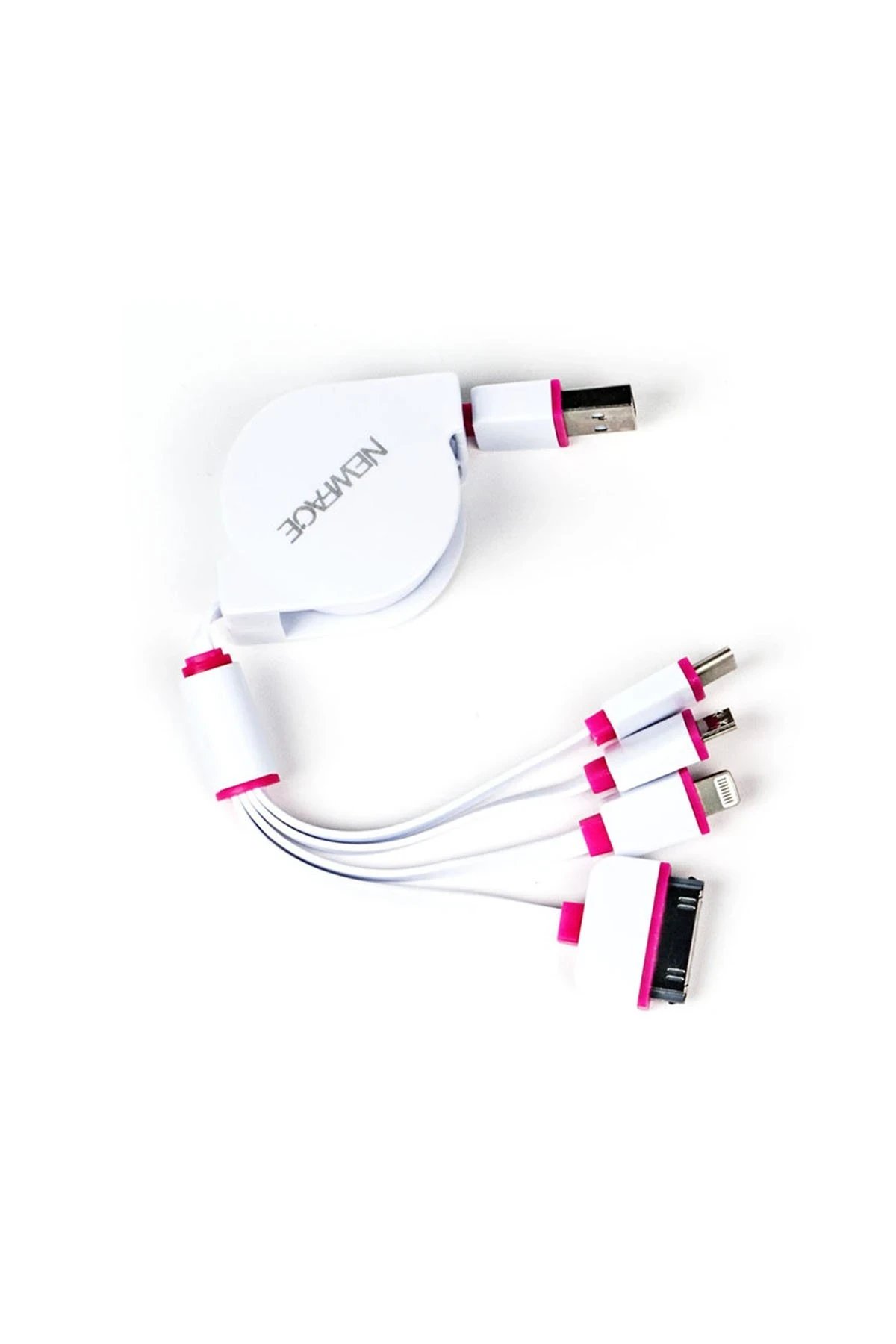 Makaralı 4in1 USB Kablo - Pembe-(5796)