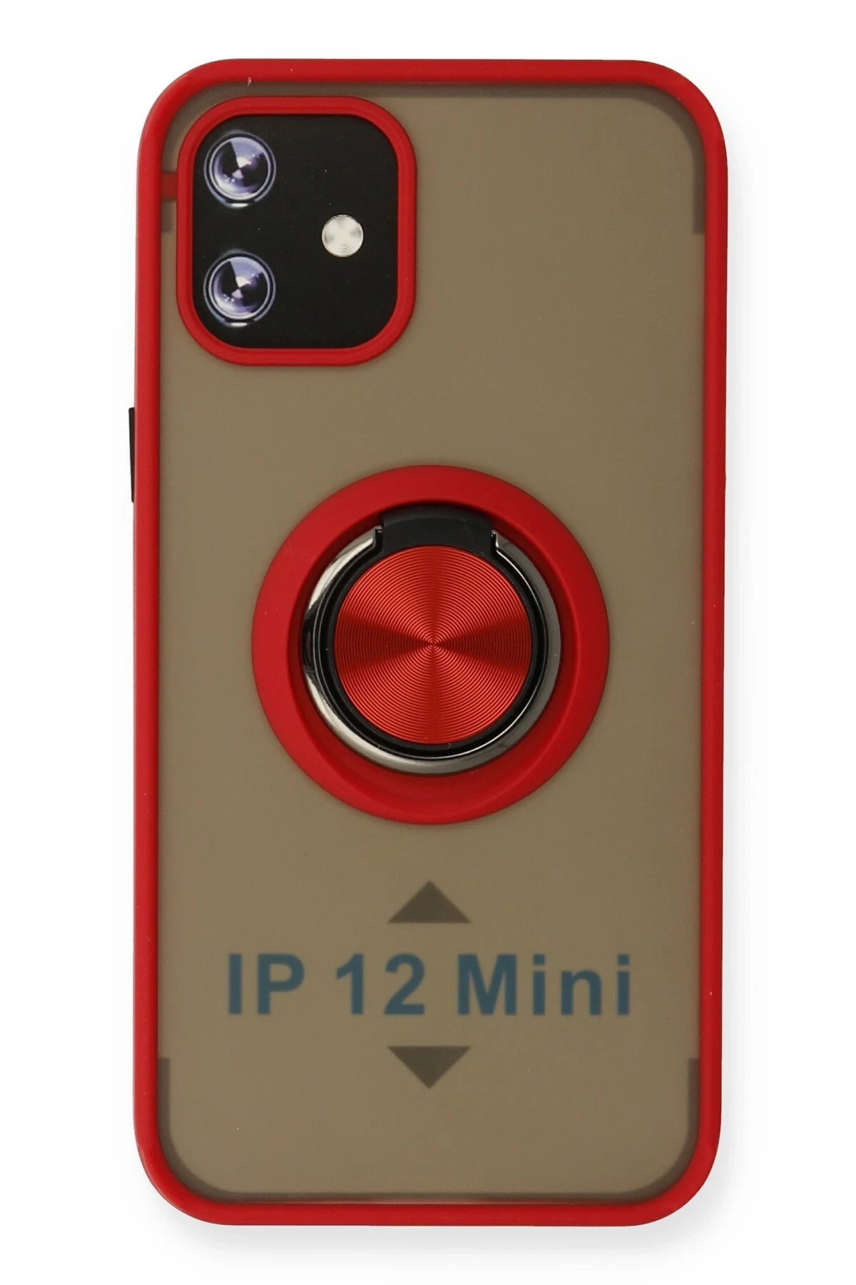 iPhone 12 Kılıf Montreal Yüzüklü Silikon Kapak - Kırmızı-(5796)