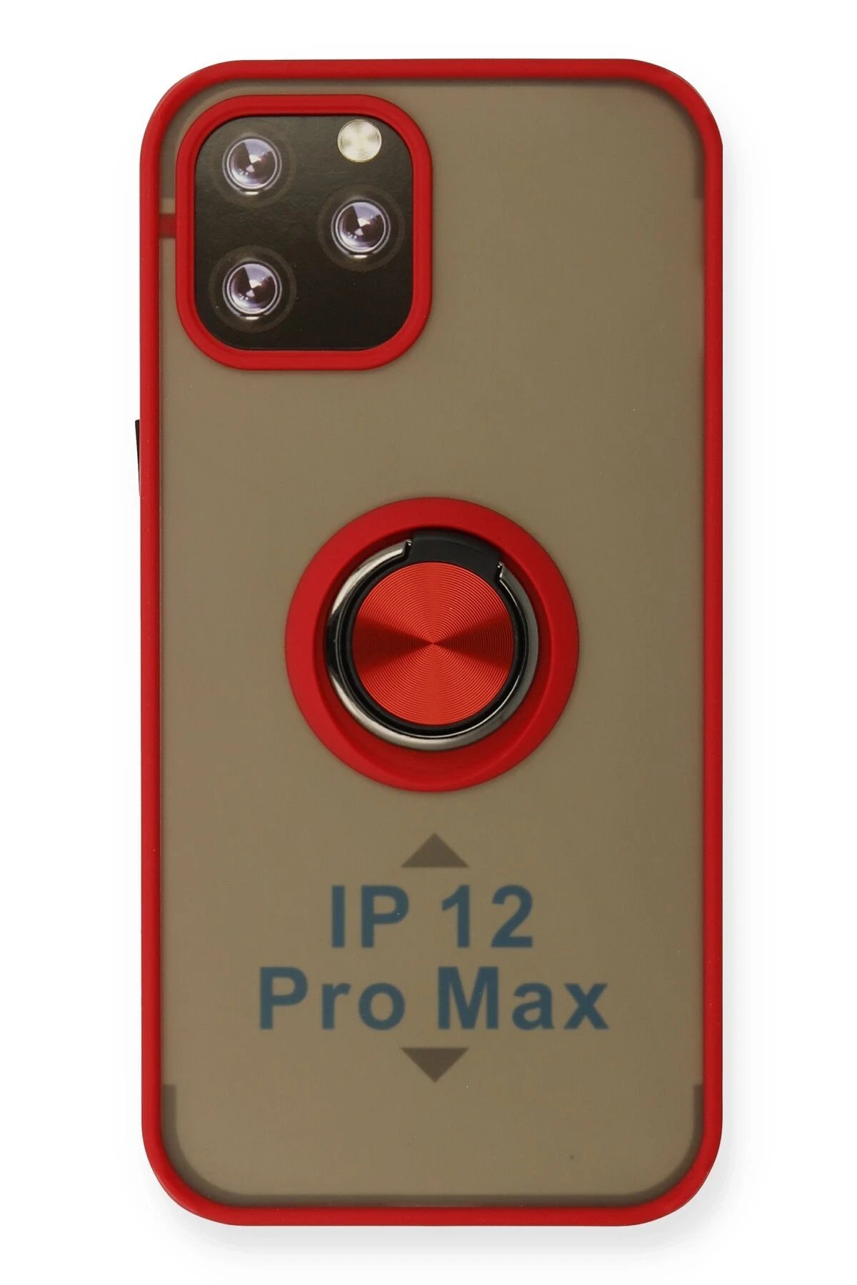 iPhone 12 Pro Max Kılıf Montreal Yüzüklü Silikon Kapak - Kırmızı-(5796)