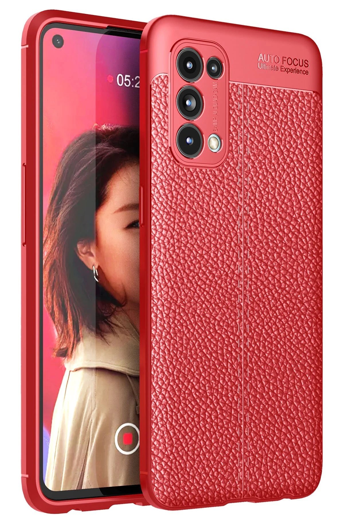 Oppo Reno 5 Kılıf Auto Focus Kapak - Kırmızı-(5796)