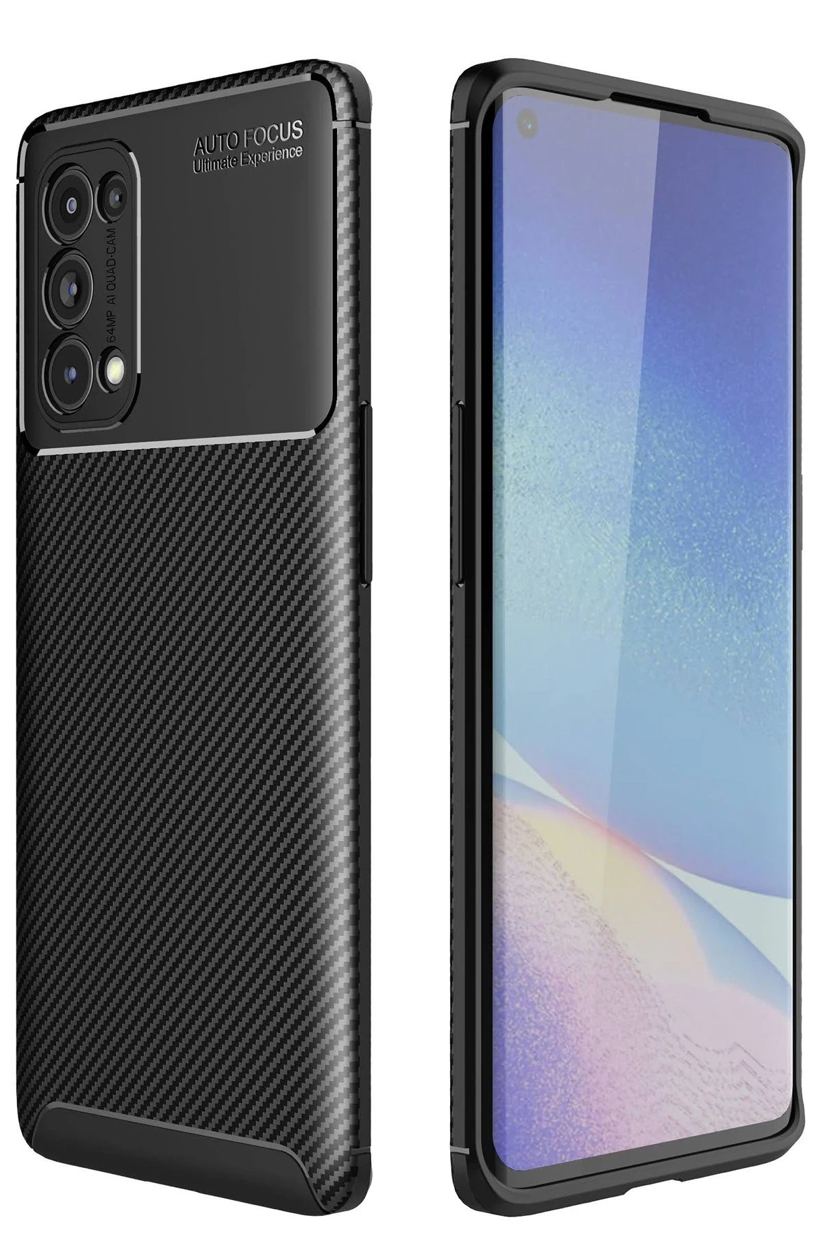 Oppo Reno 5 Pro Kılıf Auto Focus Karbon Kapak - Siyah-(5796)