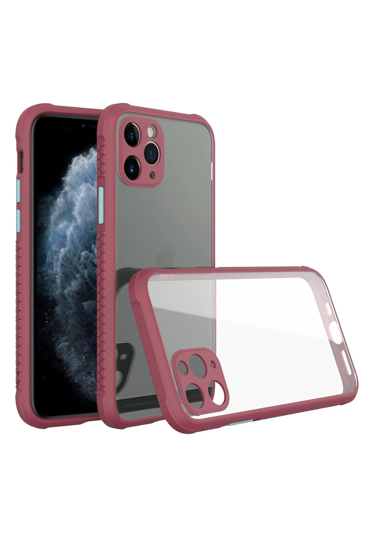 iPhone 11 Pro Kılıf Miami Şeffaf Silikon - Fuşya-(5796)