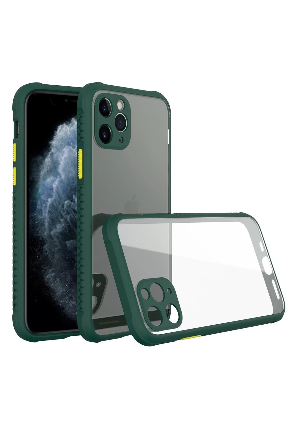 iPhone 11 Pro Kılıf Miami Şeffaf Silikon - Koyu Yeşil-(5796)