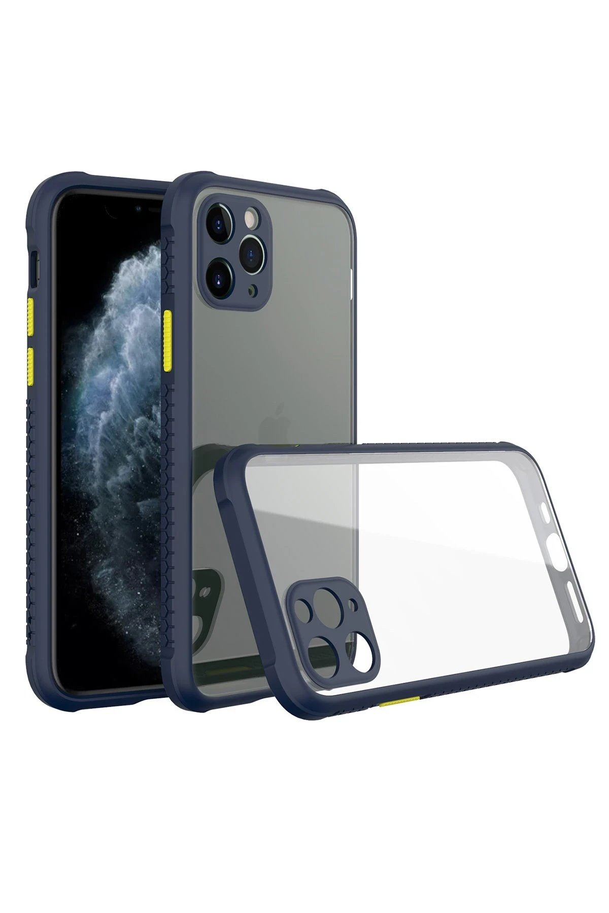 iPhone 11 Pro Kılıf Miami Şeffaf Silikon - Lacivert-(5796)