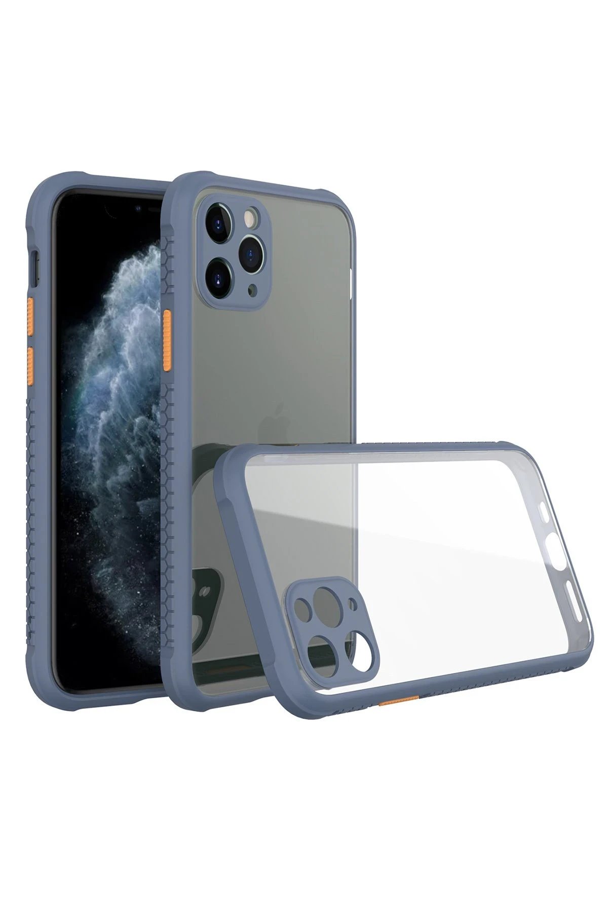 iPhone 11 Pro Kılıf Miami Şeffaf Silikon - Gri-(5796)