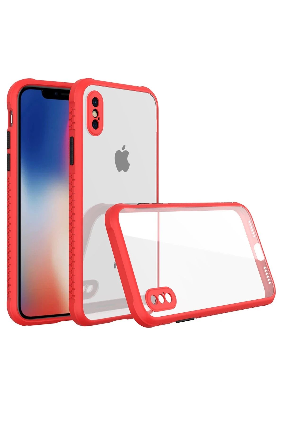 iPhone XS Max Kılıf Miami Şeffaf Silikon - Kırmızı-(5796)
