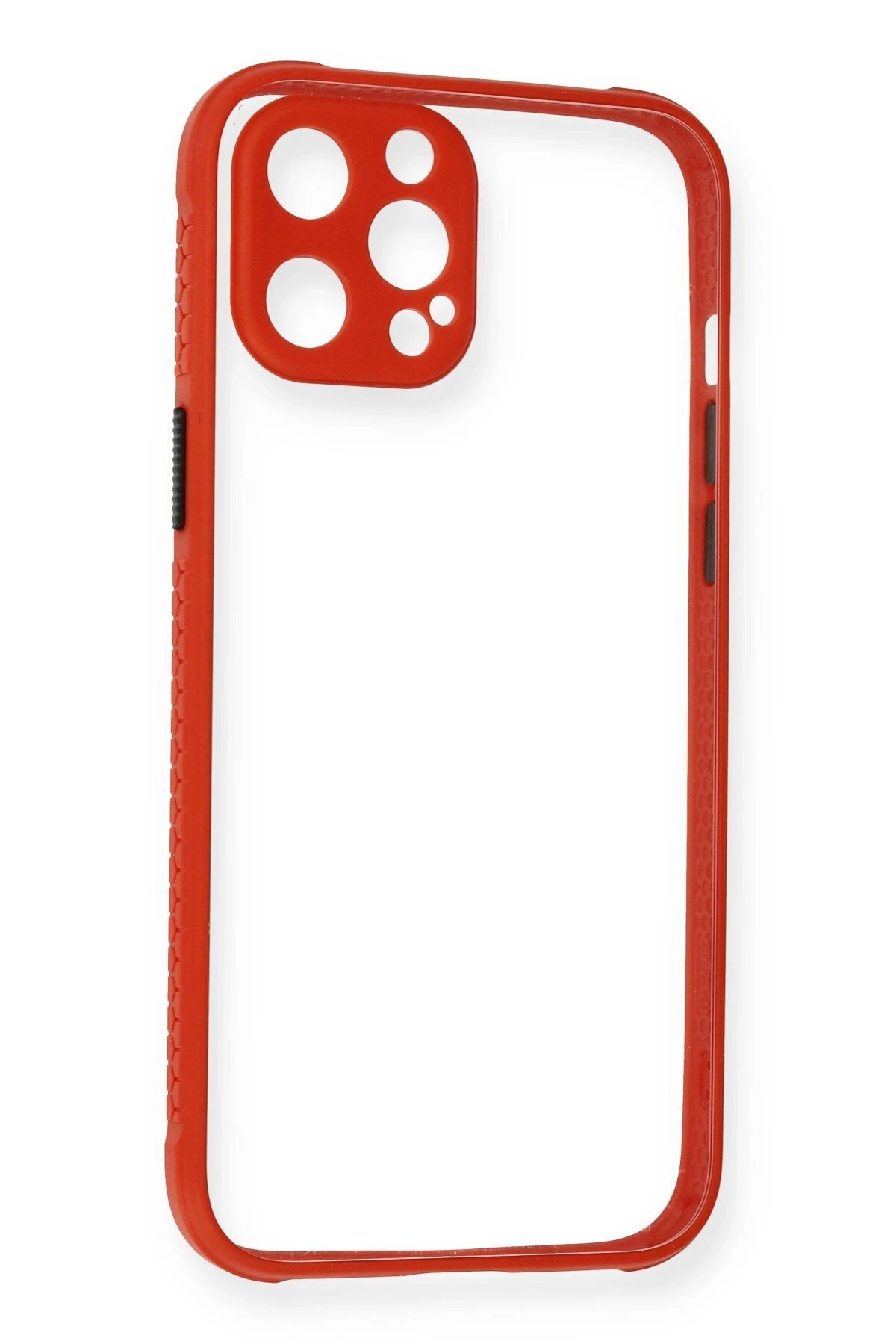 iPhone 12 Pro Kılıf Miami Şeffaf Silikon - Kırmızı-(5796)