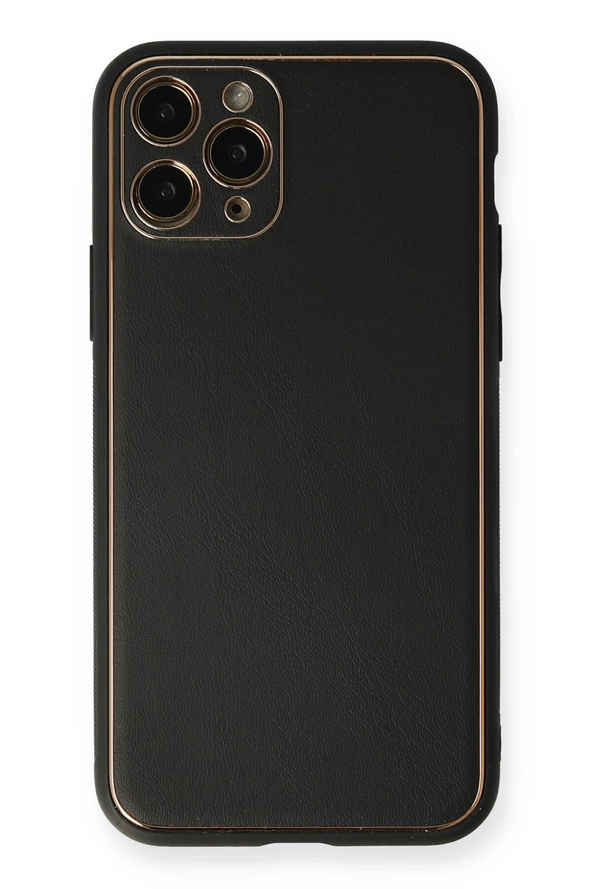 iPhone 11 Pro Max Kılıf Coco Deri Silikon Kapak - Siyah-(5796)