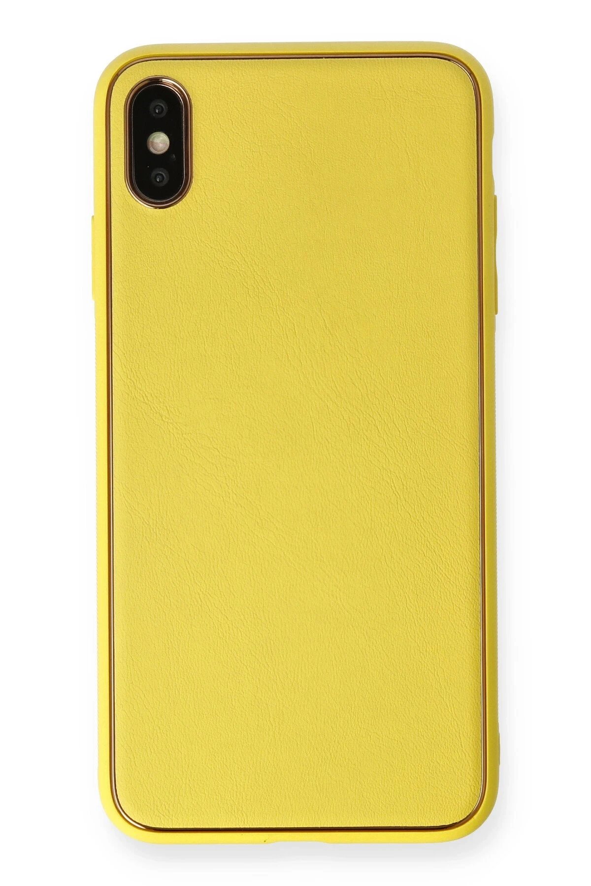 iPhone XS Max Kılıf Coco Deri Silikon Kapak - Sarı-(5796)